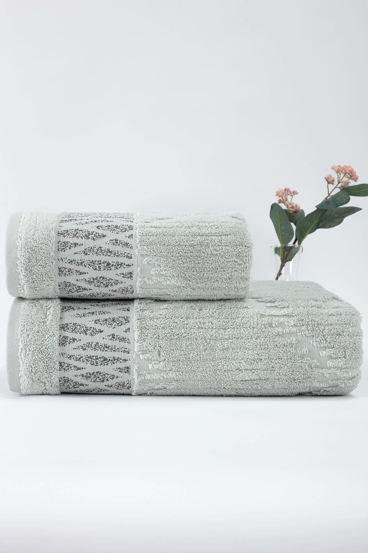 Meridyen Penye  2'Li Banyo Havlu Seti (50*90+70*140) - Gri