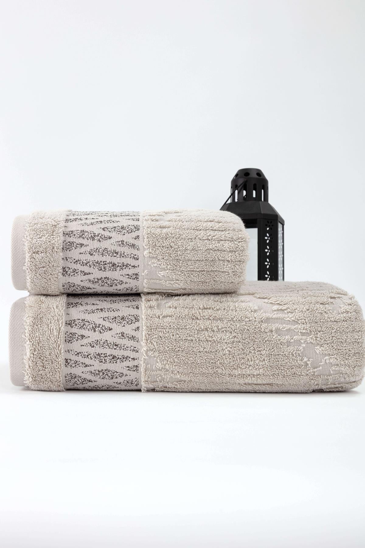 Meridyen Penye  2'Li Banyo Havlu Seti (50*90+70*140) - Bej