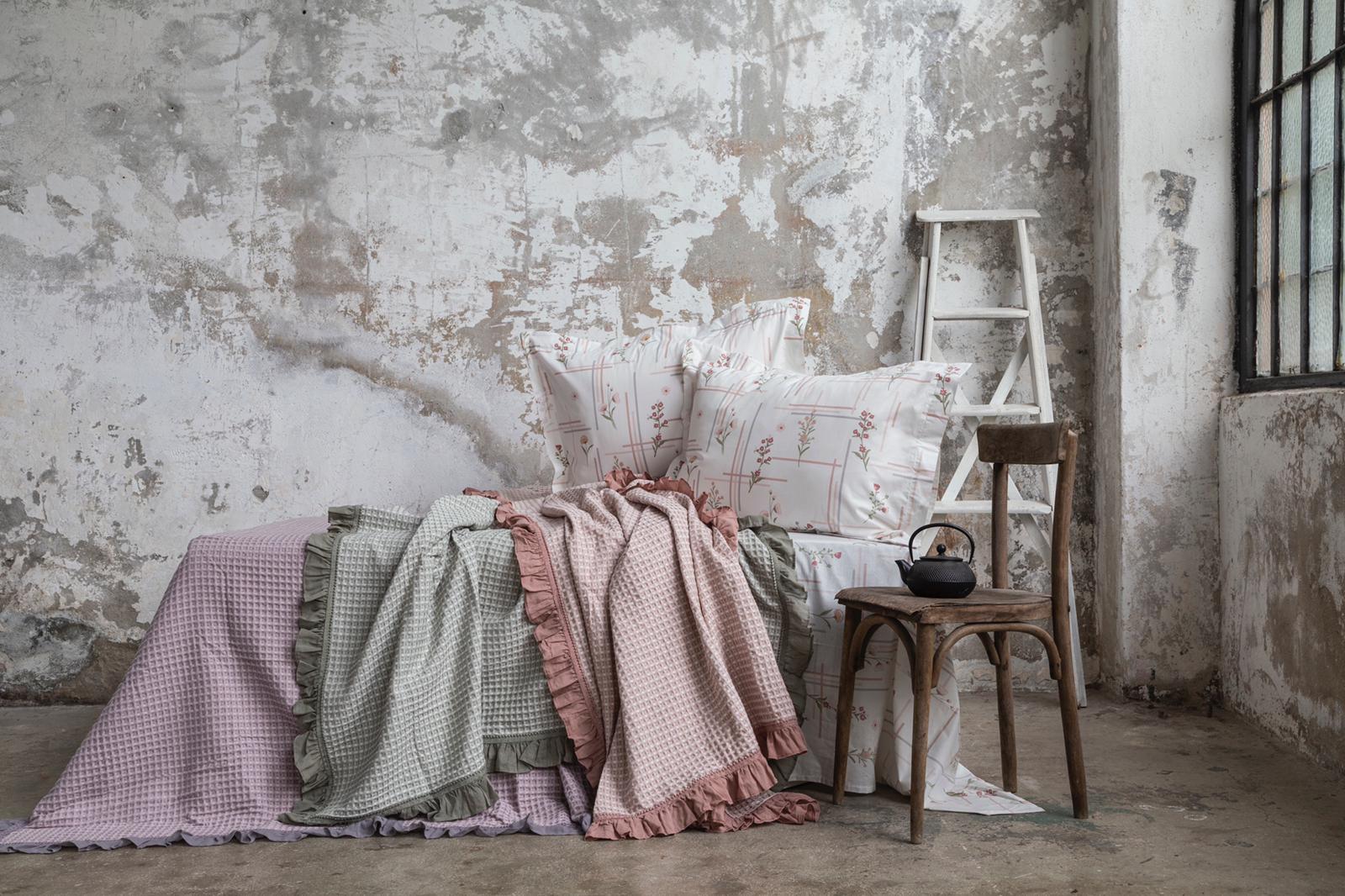 Monica Pamuklu 4 Parça Baskılı Pike Takımı - Pudra