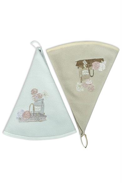 Bernini %100 Pamuk Nakışlı 70X70 2'Li El Havlusu - Vazo Sepet Nakış