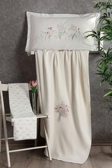 Paradise 4 Parça Nakışlı Pike Takımı - Ekru