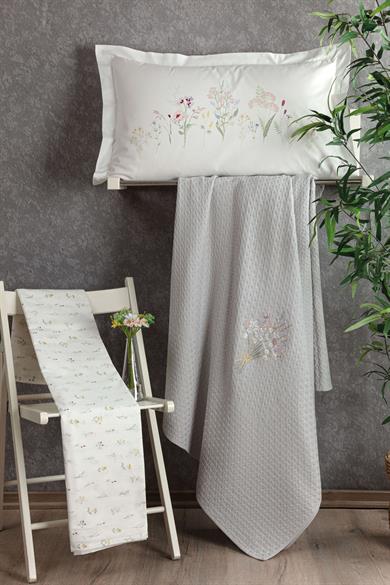 Paradise 4 Parça Nakışlı Pike Takımı - Gri