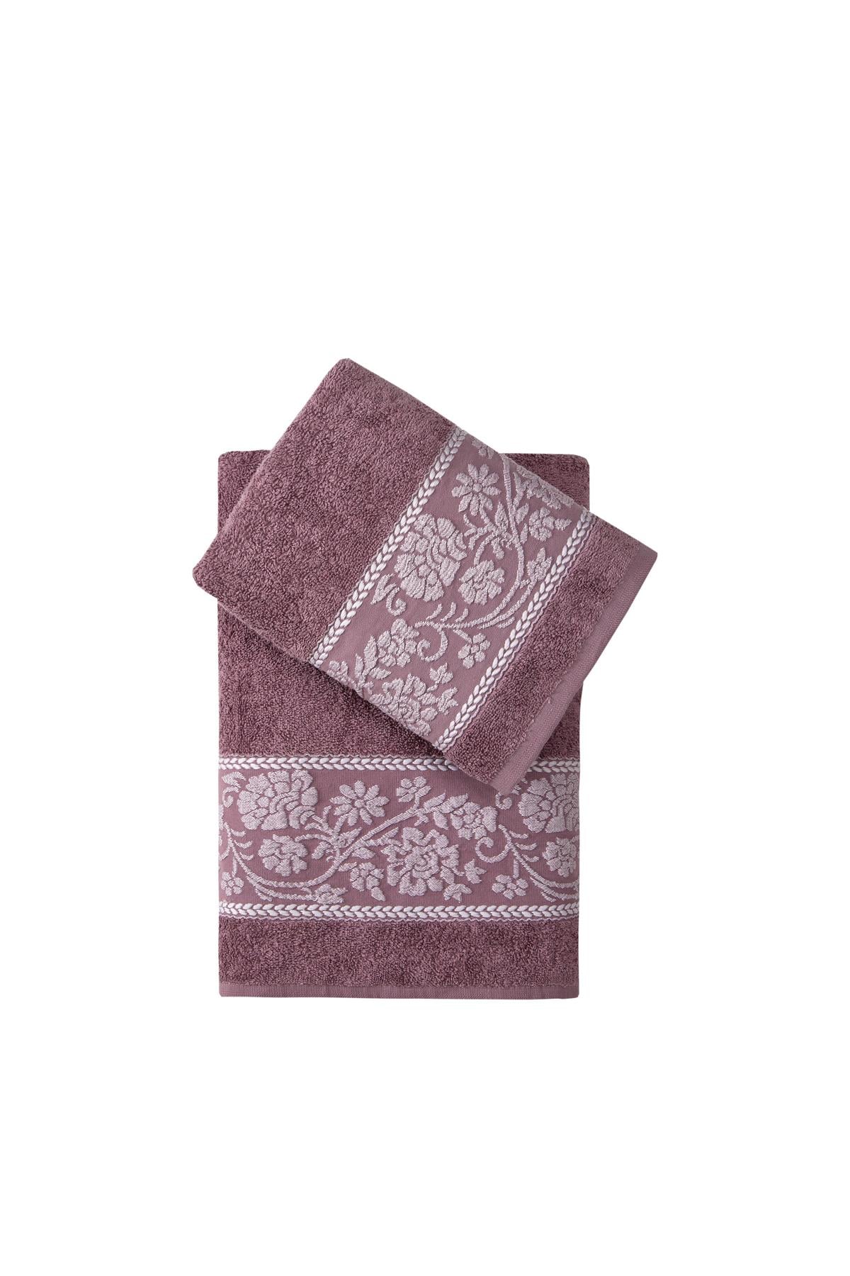 Bella %100 Pamuk 2'Li Banyo Havlu Seti (50*90+70*140) - Mor