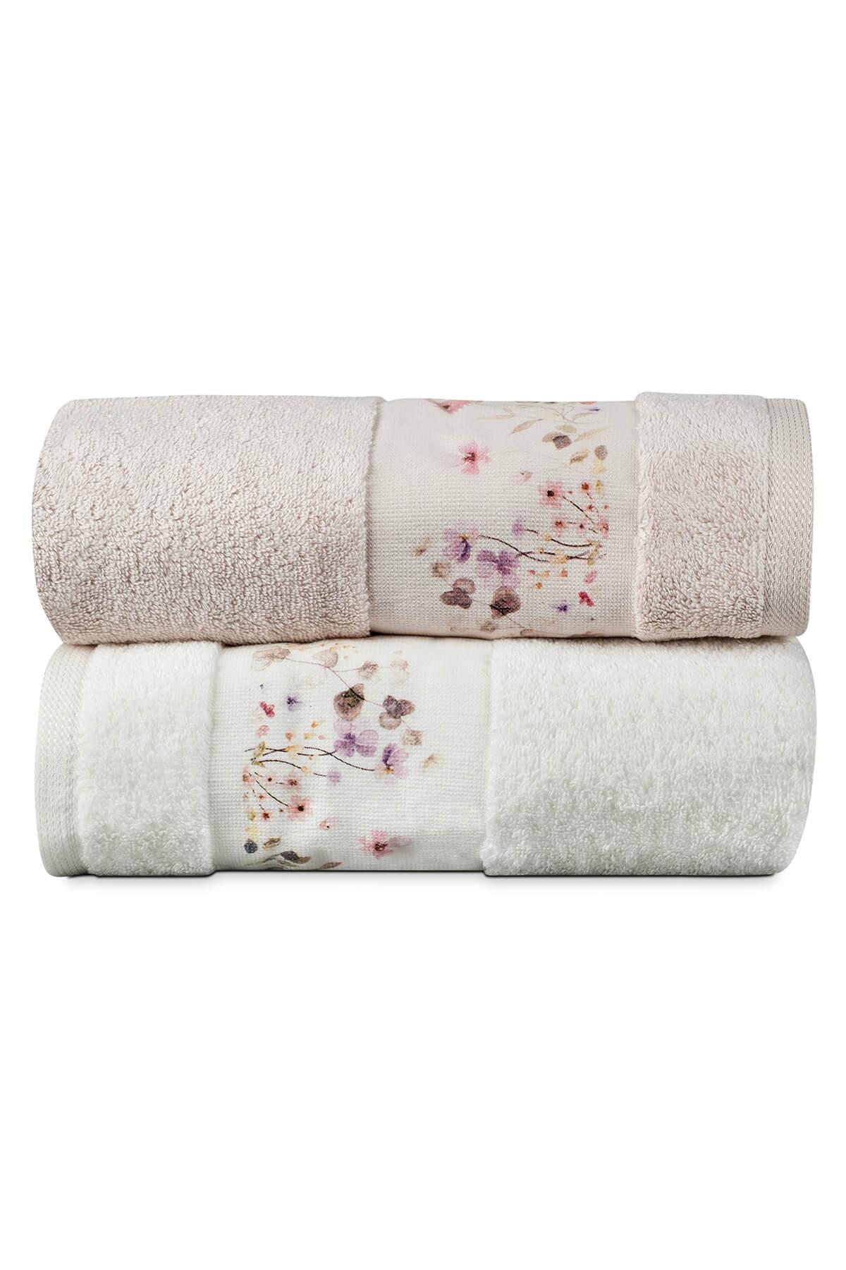 Camelya Baskılı 50*90 Penye 2'Li Yüz Havlusu - Ekru-Pudra