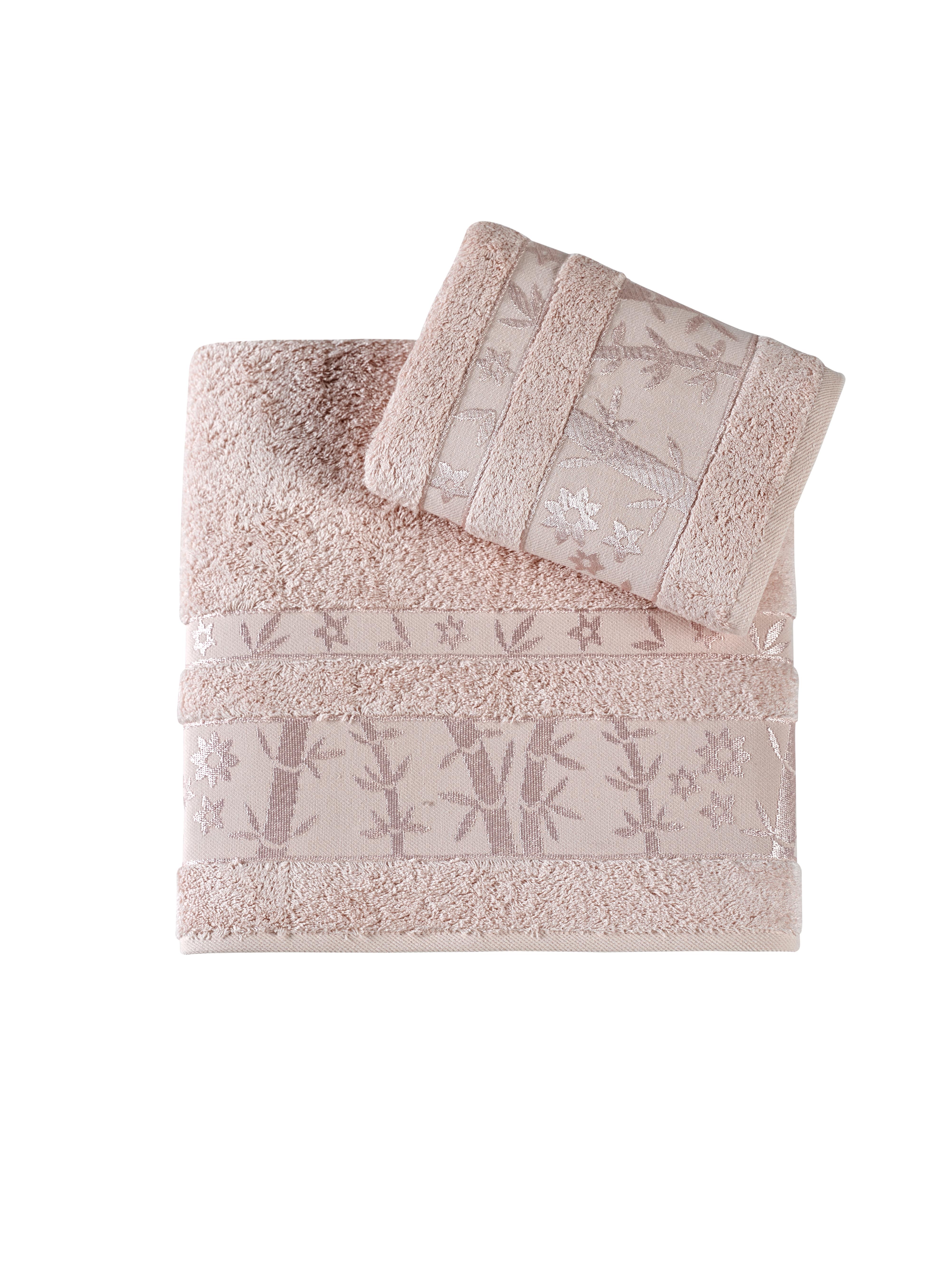 Elit Pastel Bambu 2'Li Banyo Havlu Seti (50*90+70*140) -Pudra