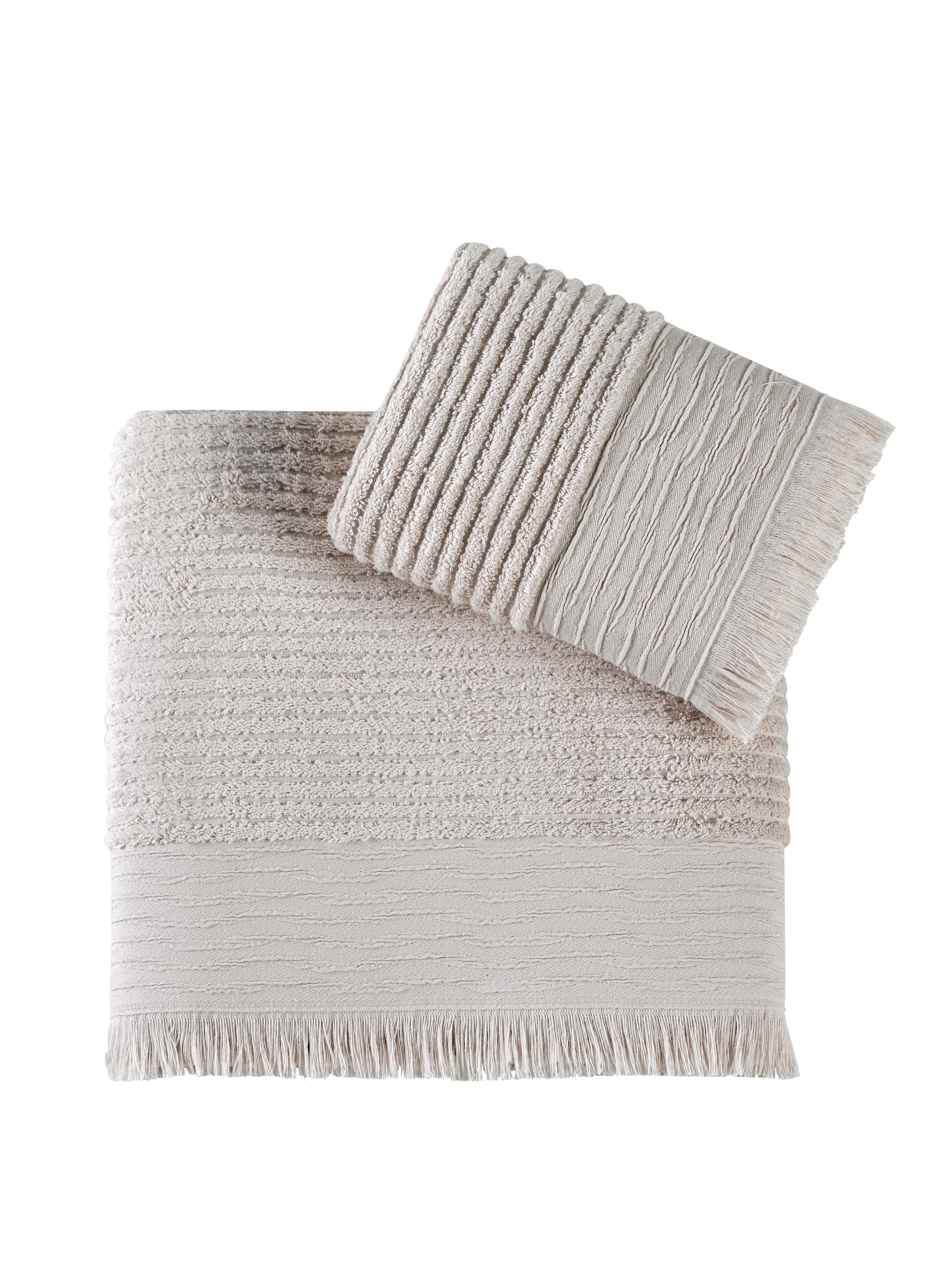 Frida Penye Simli 2'Li Banyo Havlu Seti (50*90+70*140) - Pudra