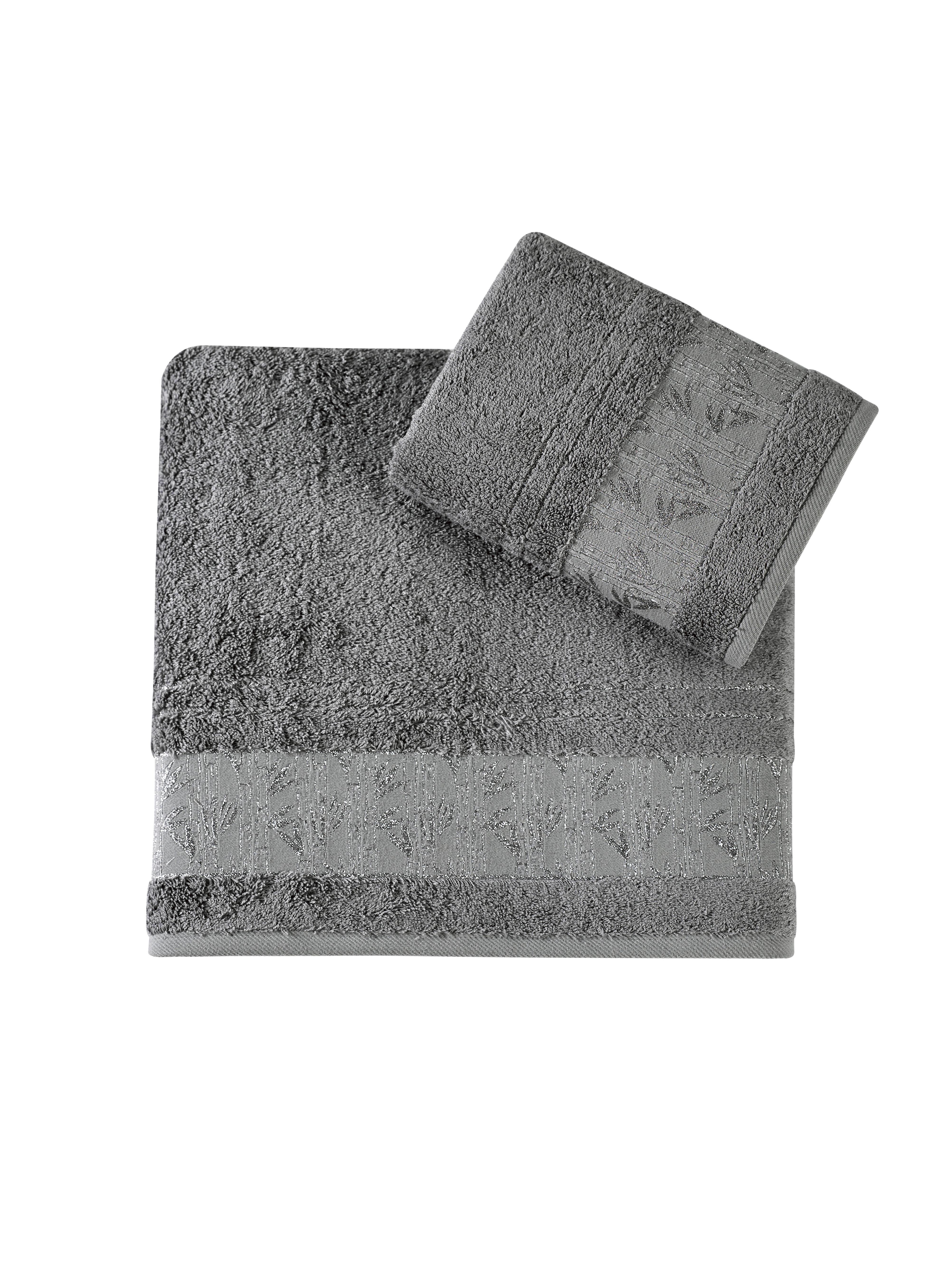 Kristal Bambu 2'Li Banyo Havlu Seti (50*90+70*140) - Gri