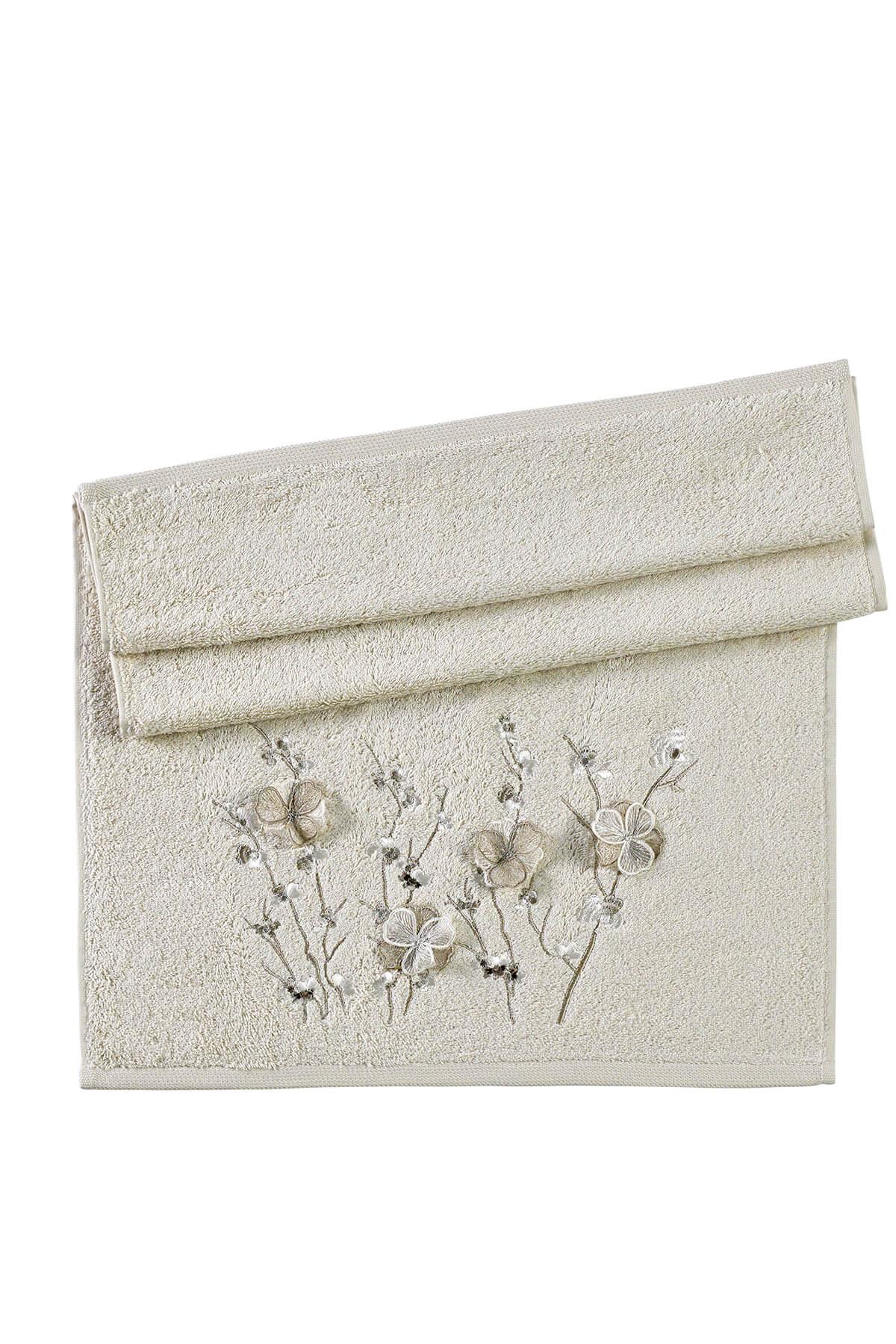 Lizaro Bambu 3 Boyutlu Nakışlı Yüz Havlusu-Bej | Pupilla Coll.