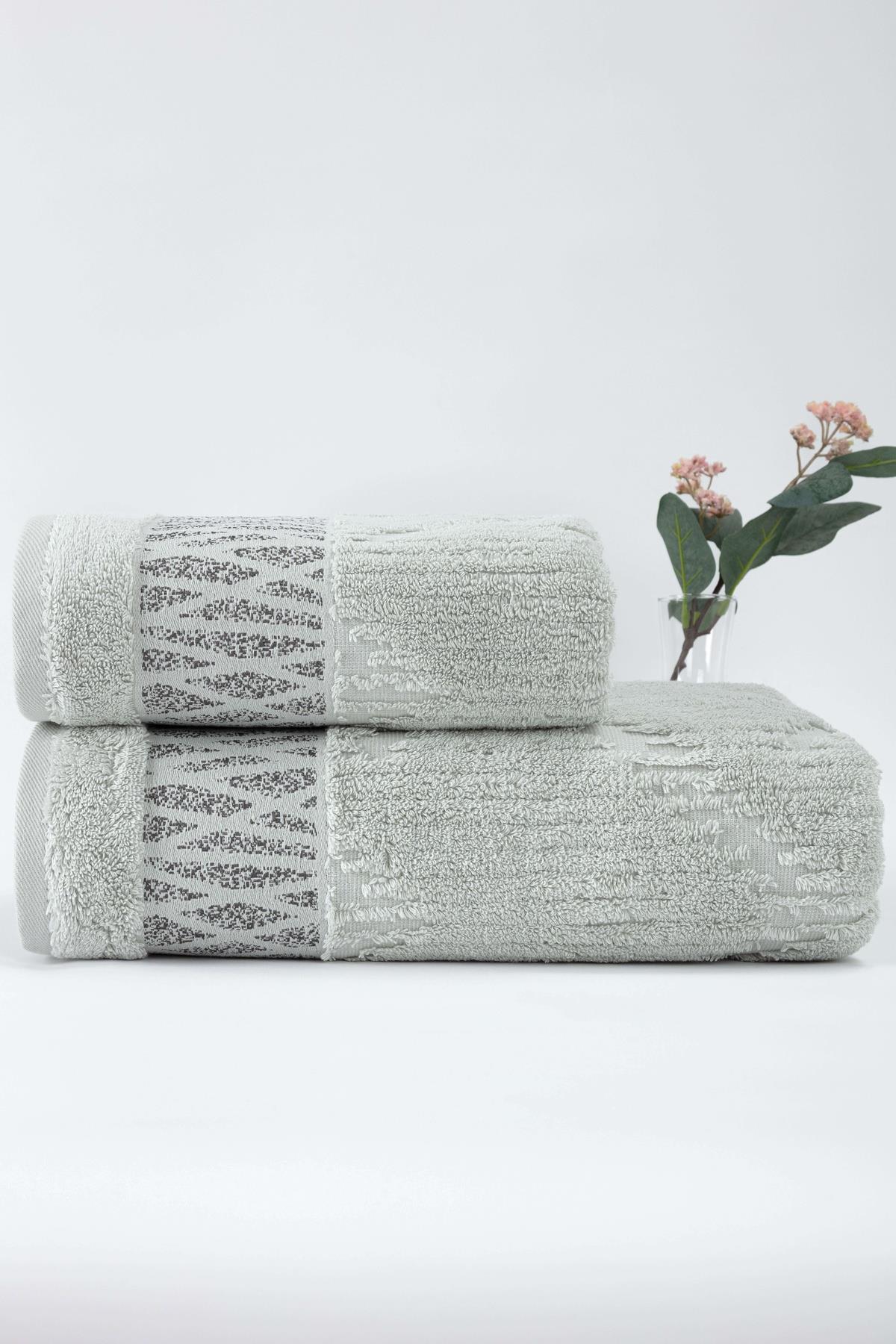 Meridyen Penye  2'Li Banyo Havlu Seti (50*90+70*140) - Gri