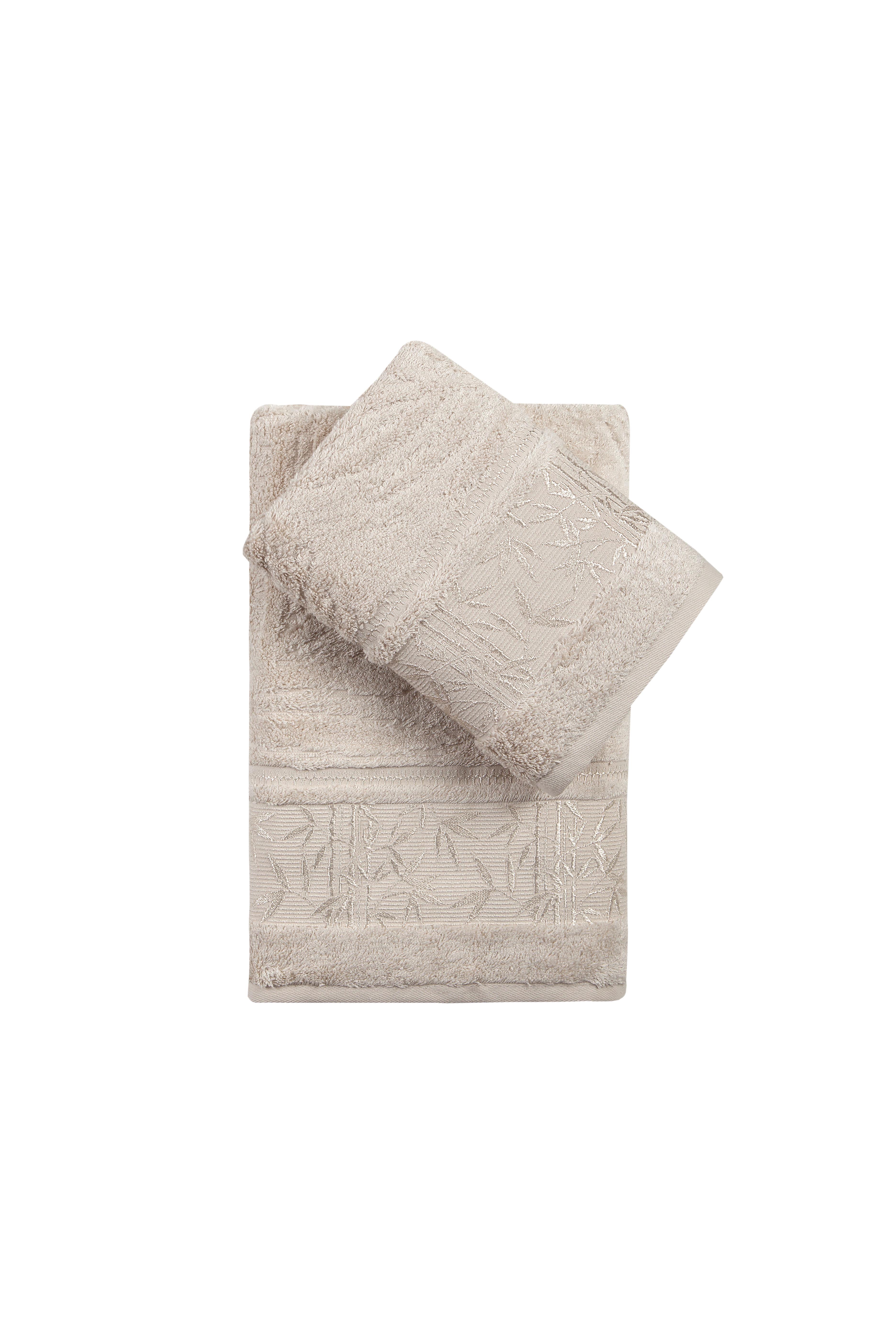 Single Bambu 2'Li Banyo Havlu Seti (50*90+70*140) - Krem