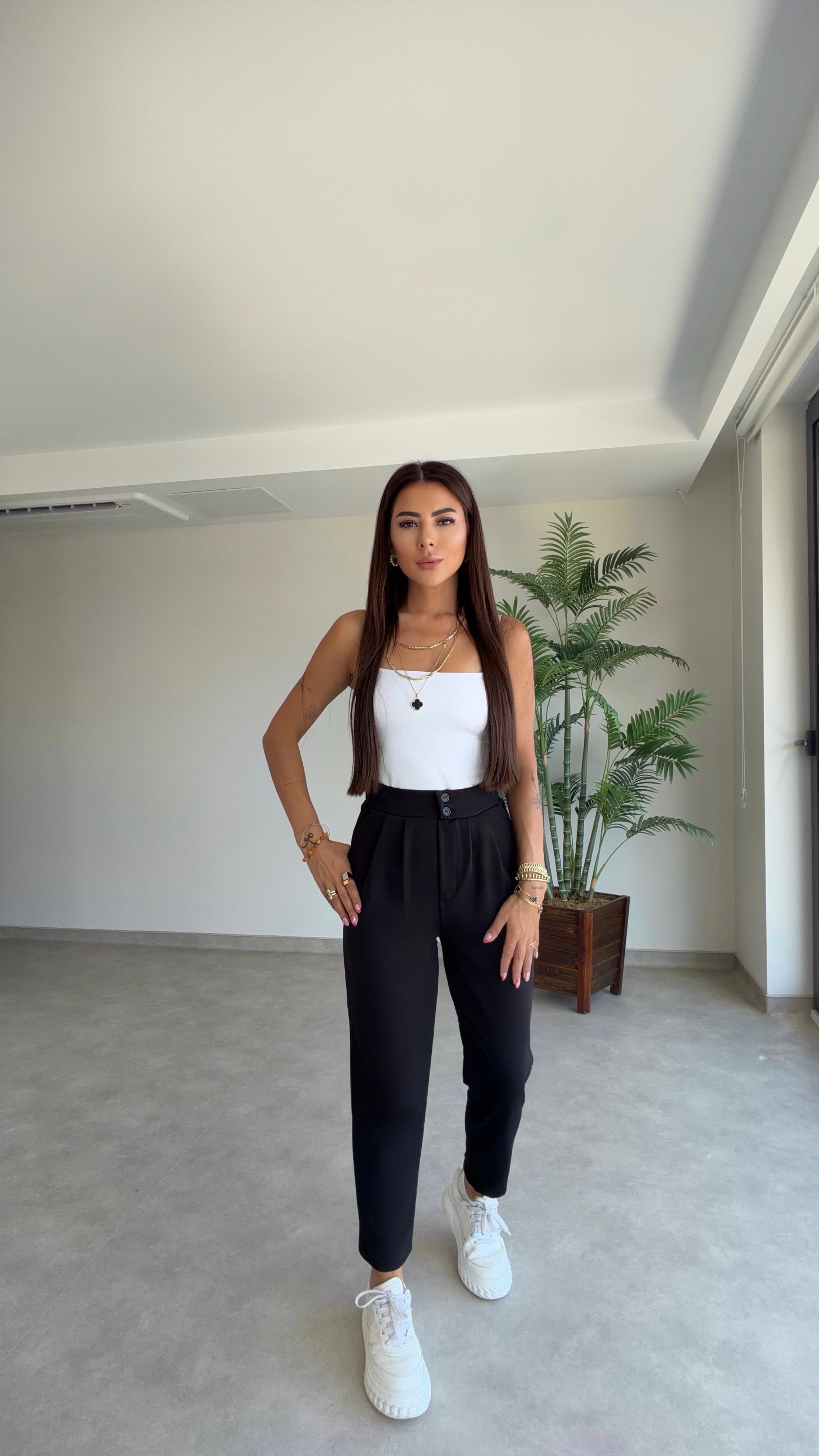 Antiana Kadın Yüksek Bel Siyah Havuç Pantolon