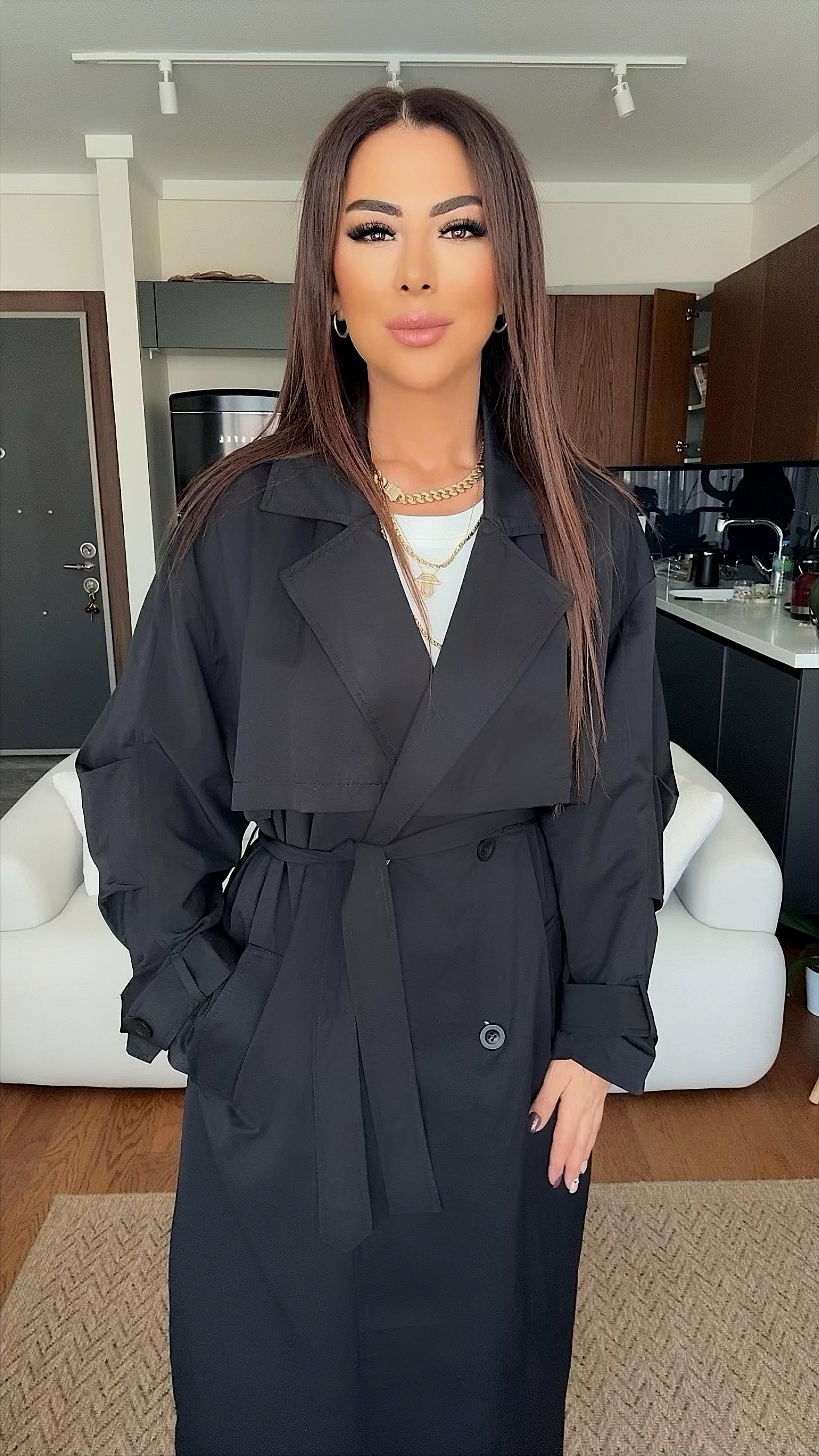 Bonne Kadın Oversize Siyah Trençkot