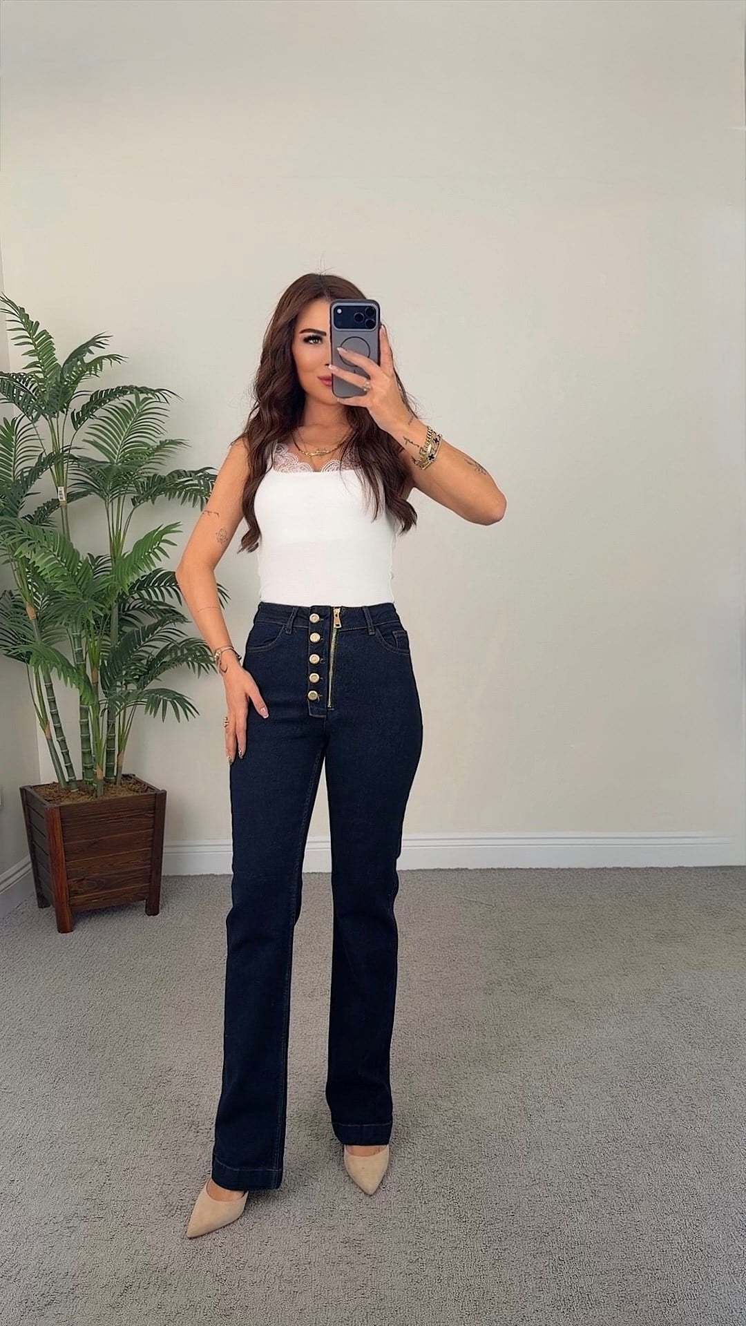 Deza Kadın Yüksek Bel Düğme Aksesuarlı  Lacivert  Jean