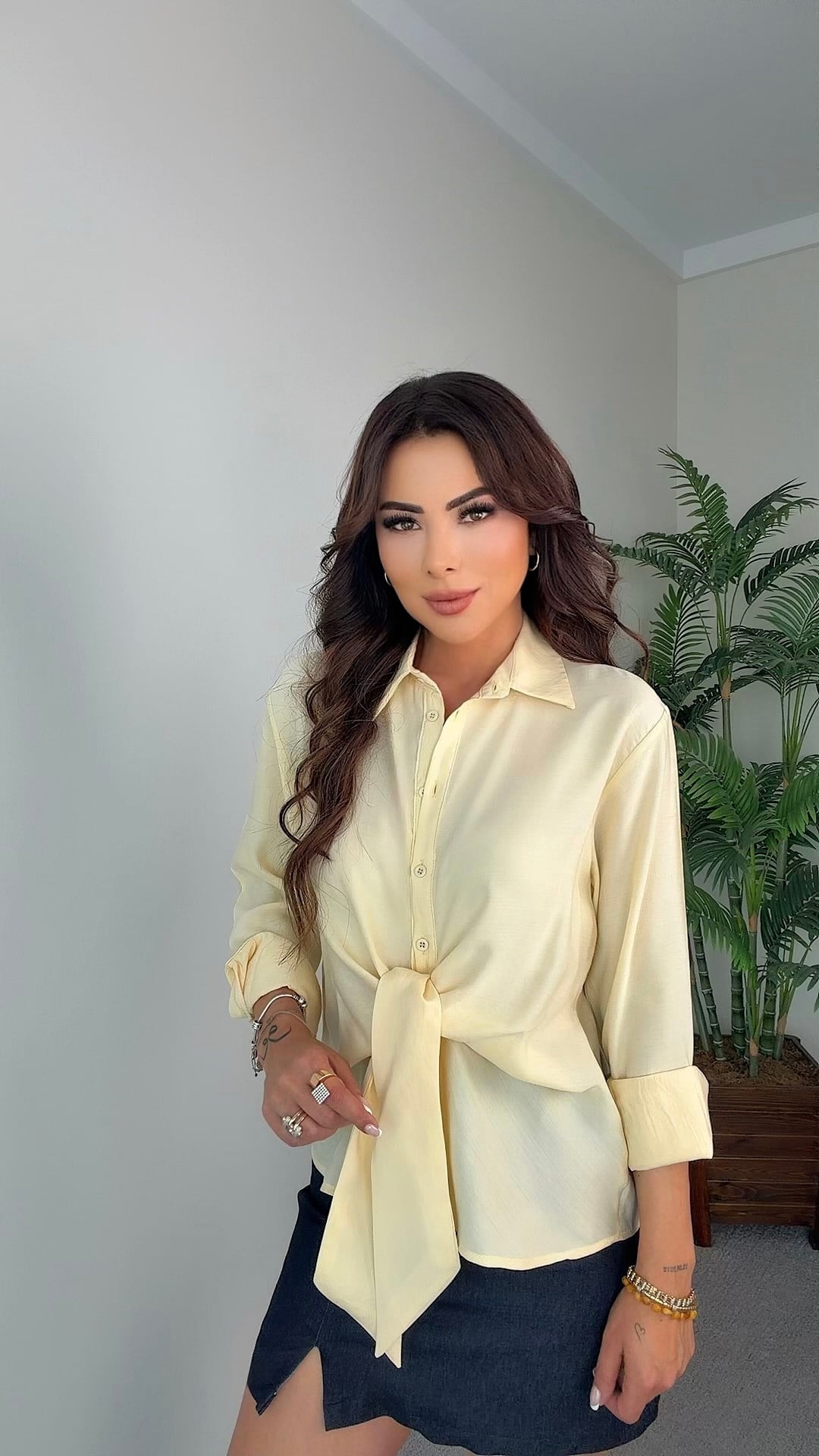Floe Kadın Bağlama Detaylı Sarı Gömlek