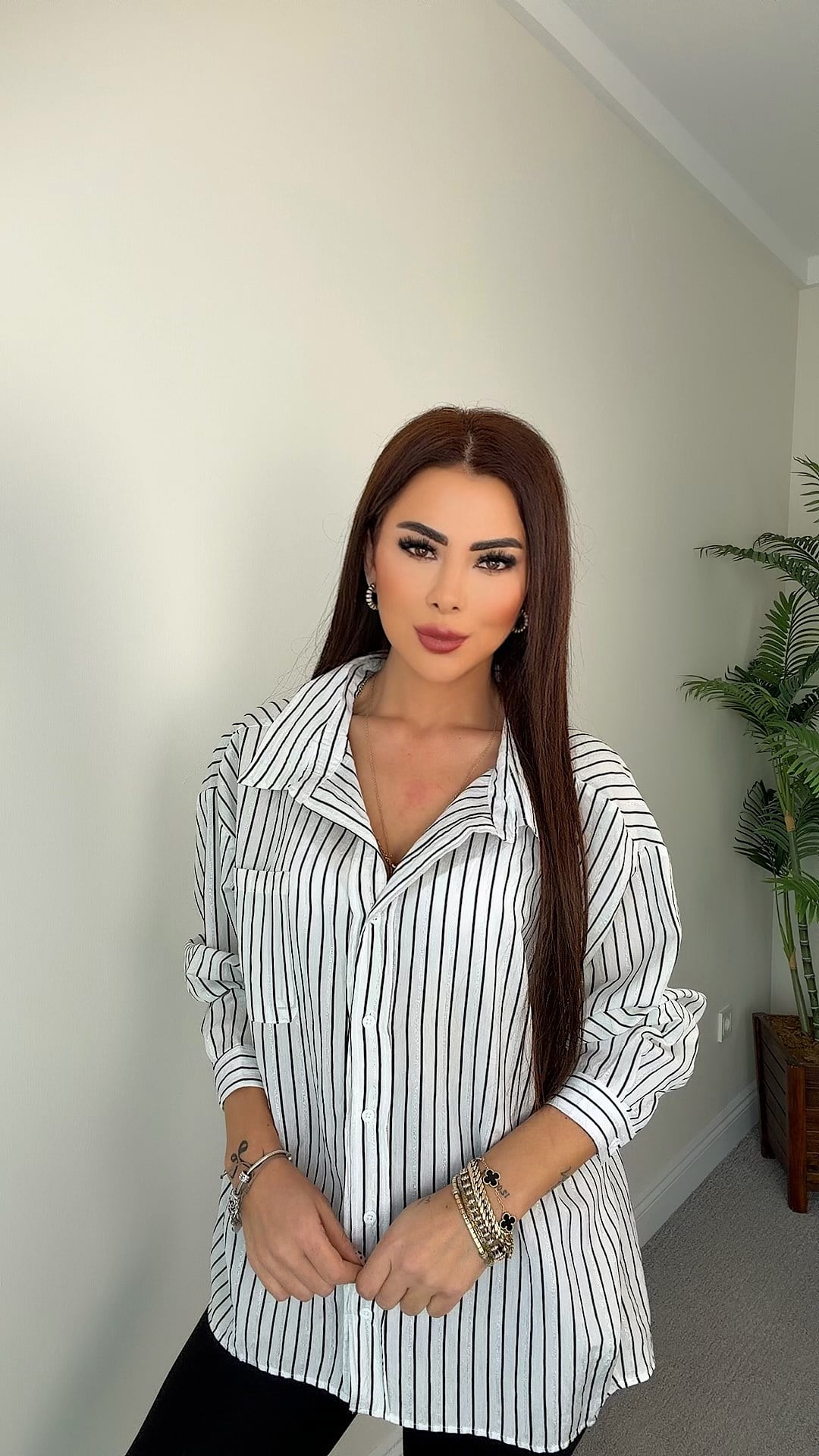 Jaidyn Kadın Sim Geçişli Beyaz Oversize Gömlek