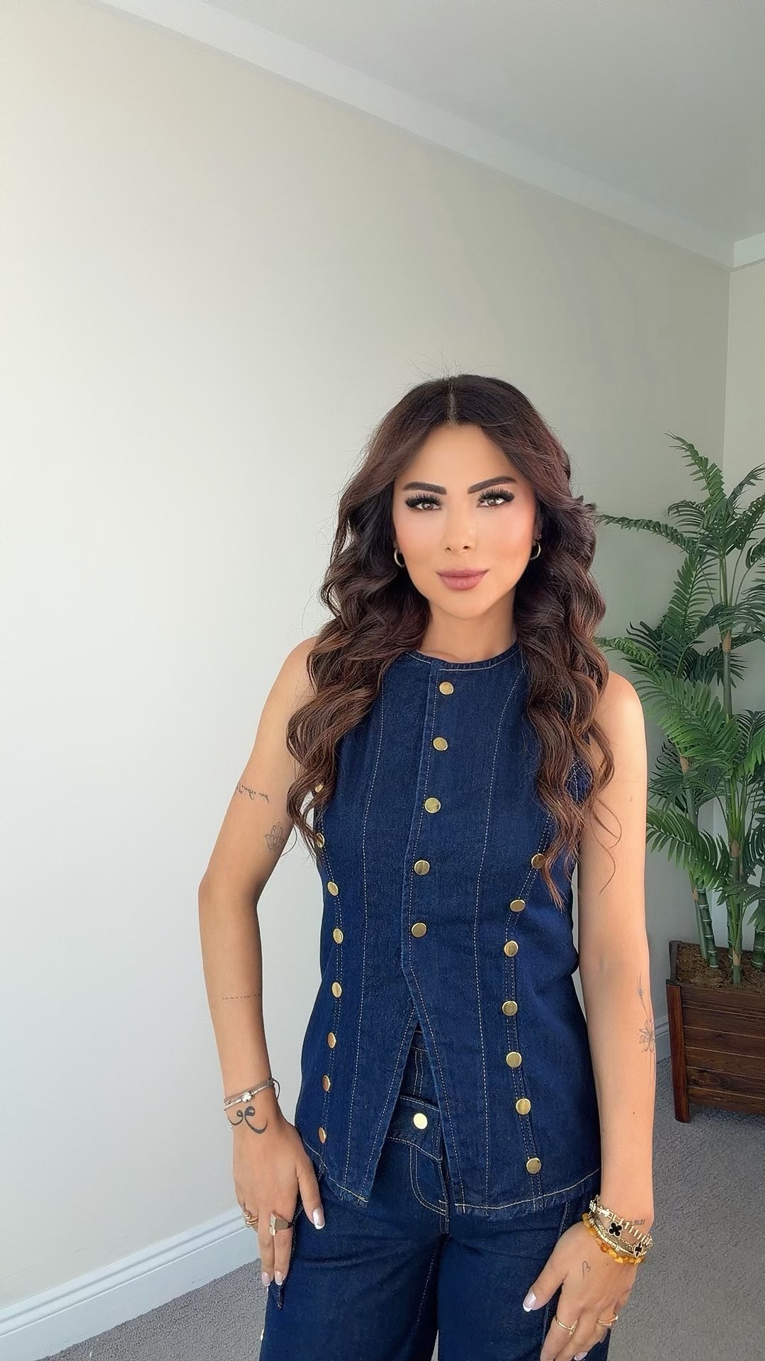 Kani Kadın Gold Detaylı Jean Yelek