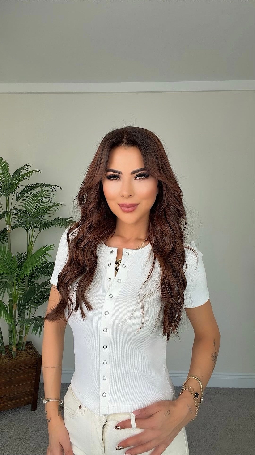 Lake Kadın Çıtçıtlı Beyaz T-shirt