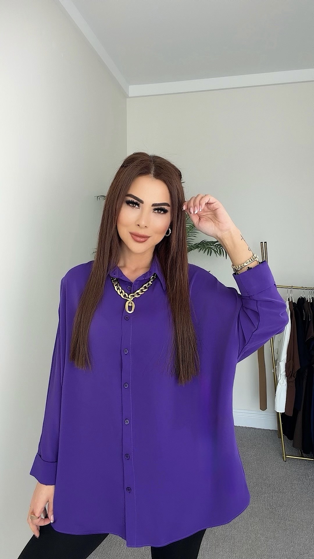 Manse Kadın Dökümlü Oversize Mor Gömlek