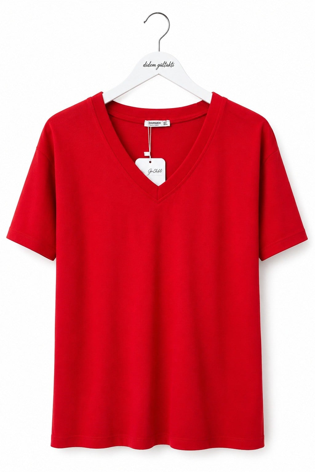Mere Kadın V Yaka Basic Kırmızı T-shirt