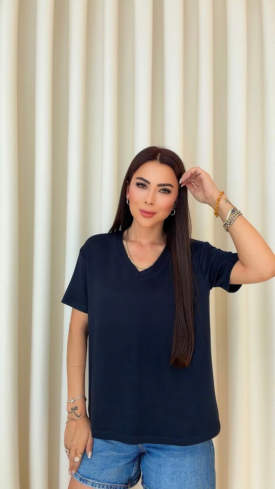 Mere Kadın V Yaka Basic Lacivert T-shirt
