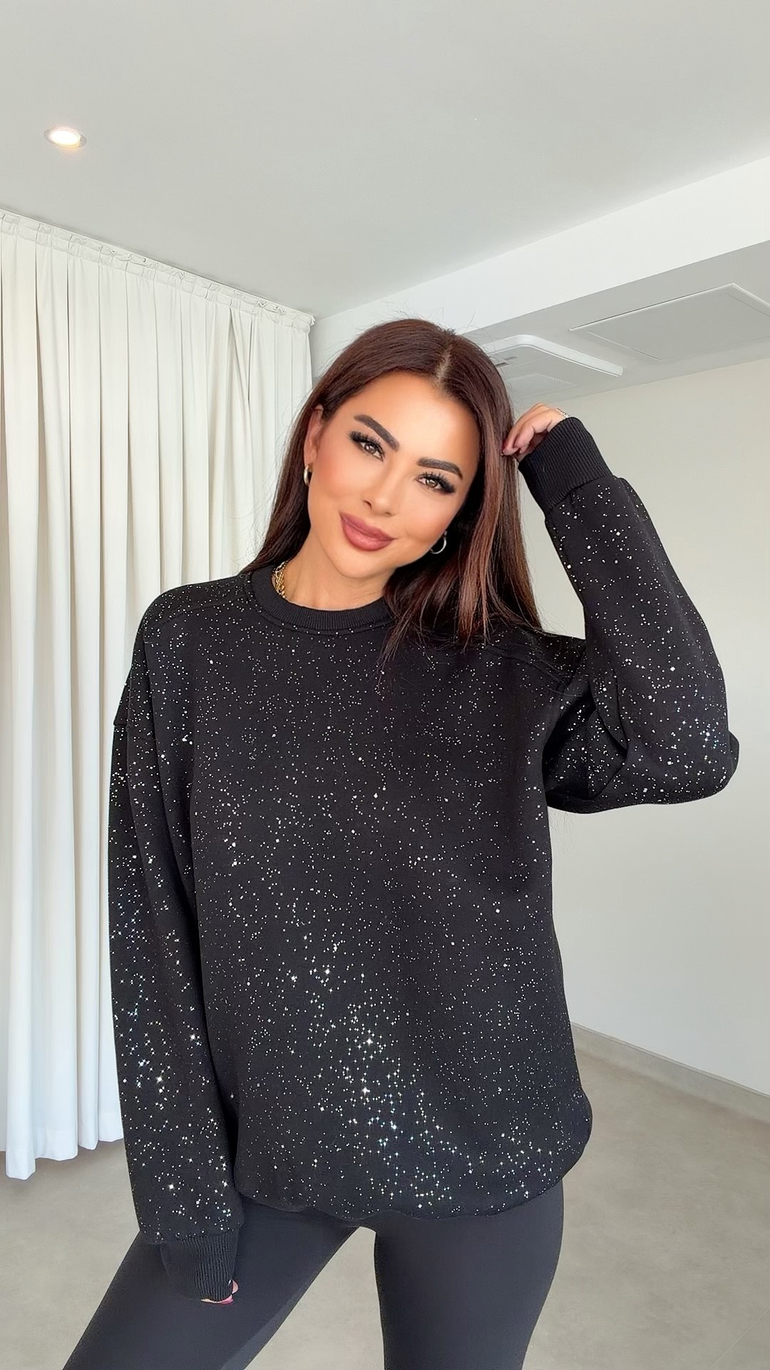 Moade Kadın Parıltılı Oversize Siyah Sweat