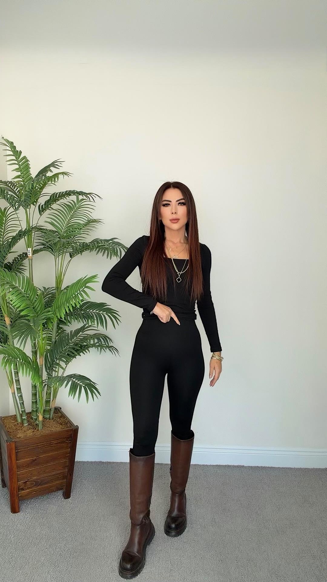 Rico Kalın Kemerli Yüksek Bel Siyah Tayt