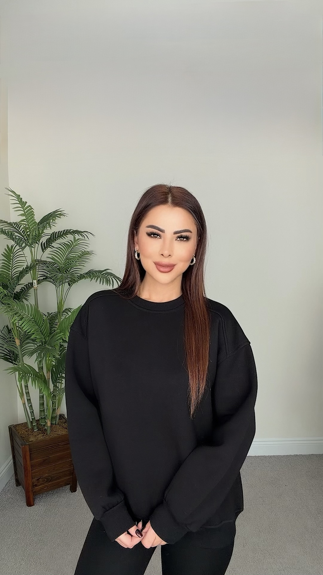 Saha Kadın Basic Oversize Siyah Sweat
