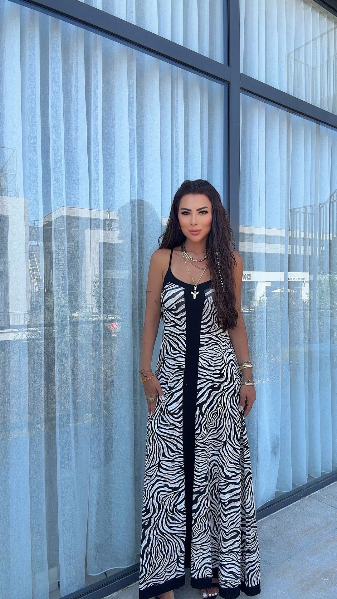 Zabo Kadın Zebra Desenli Askılı Elbise