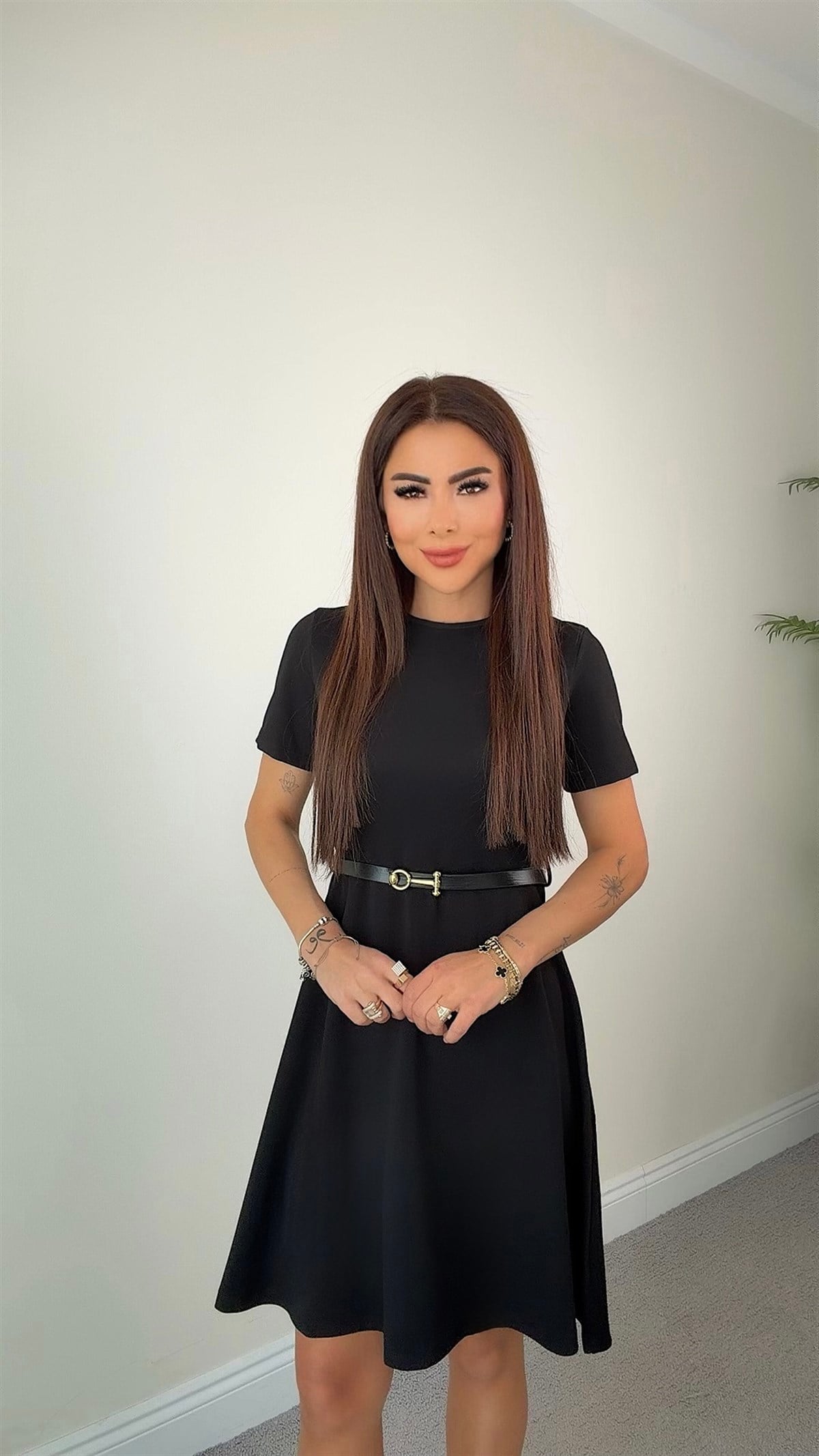 Bera Kadın Kemerli Basic Siyah Elbise