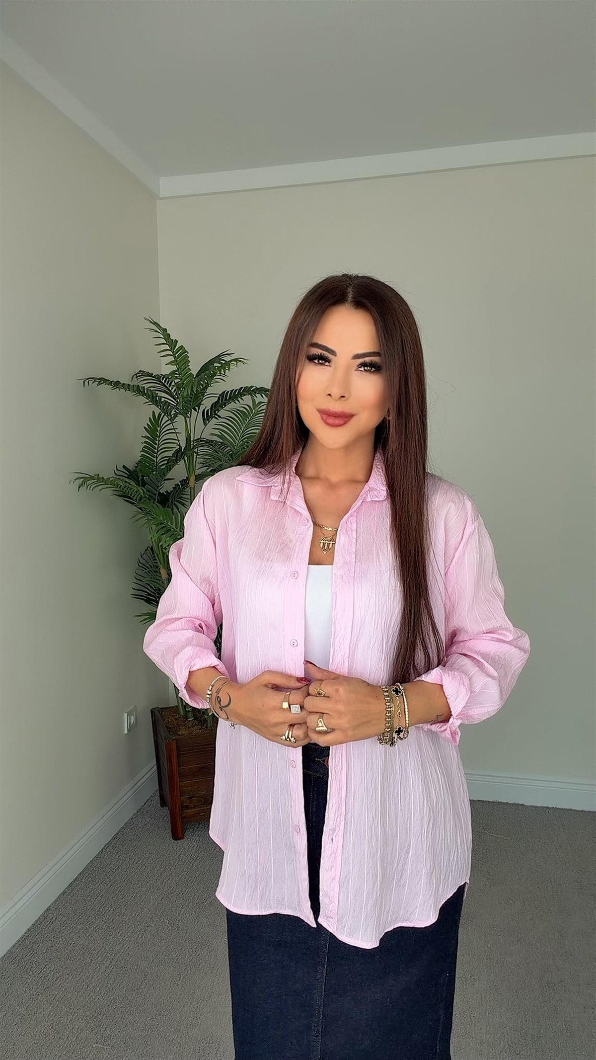 Cover Kadın Pembe Dökümlü Gömlek