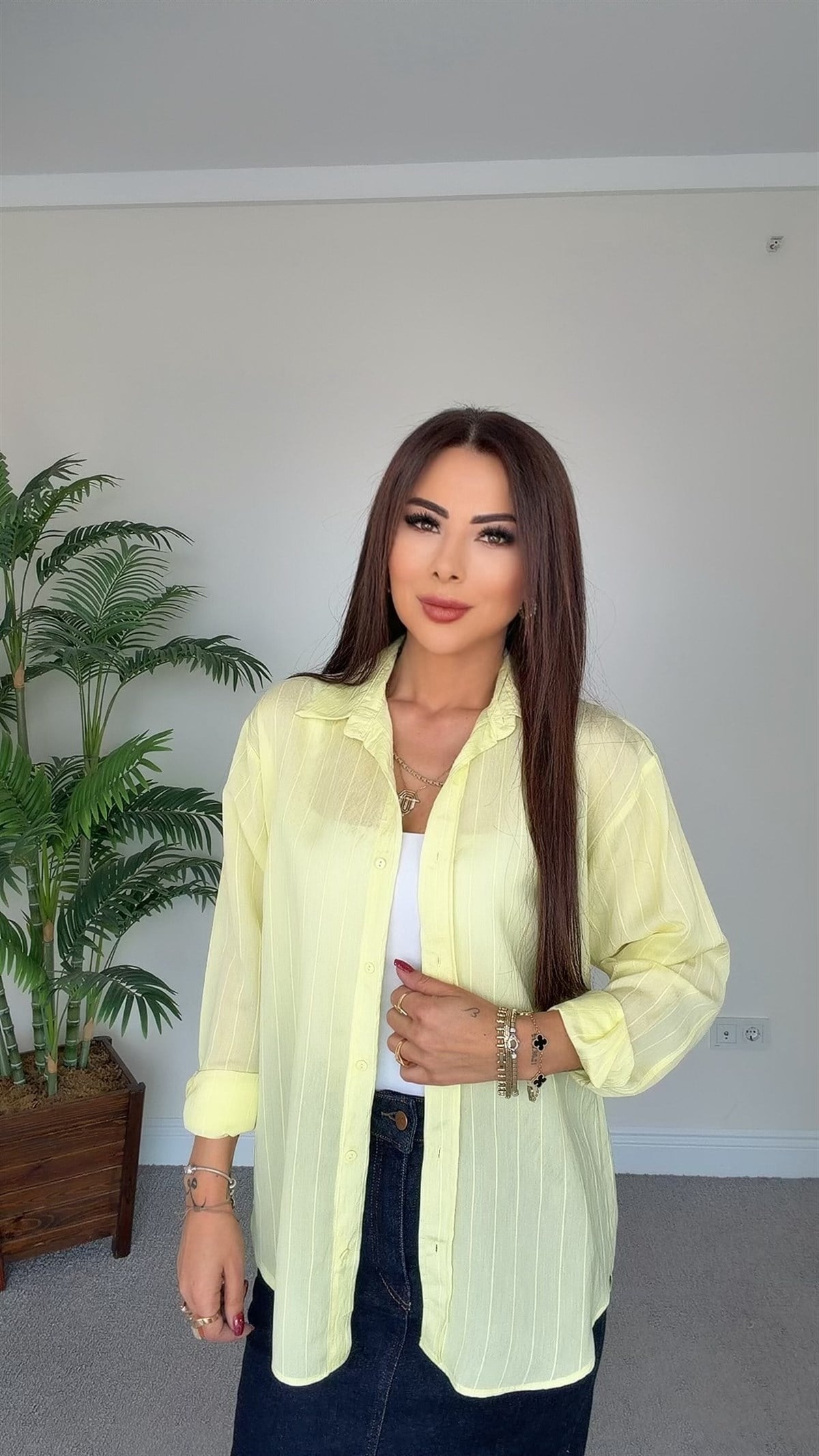 Cover Kadın Sarı Dökümlü Gömlek