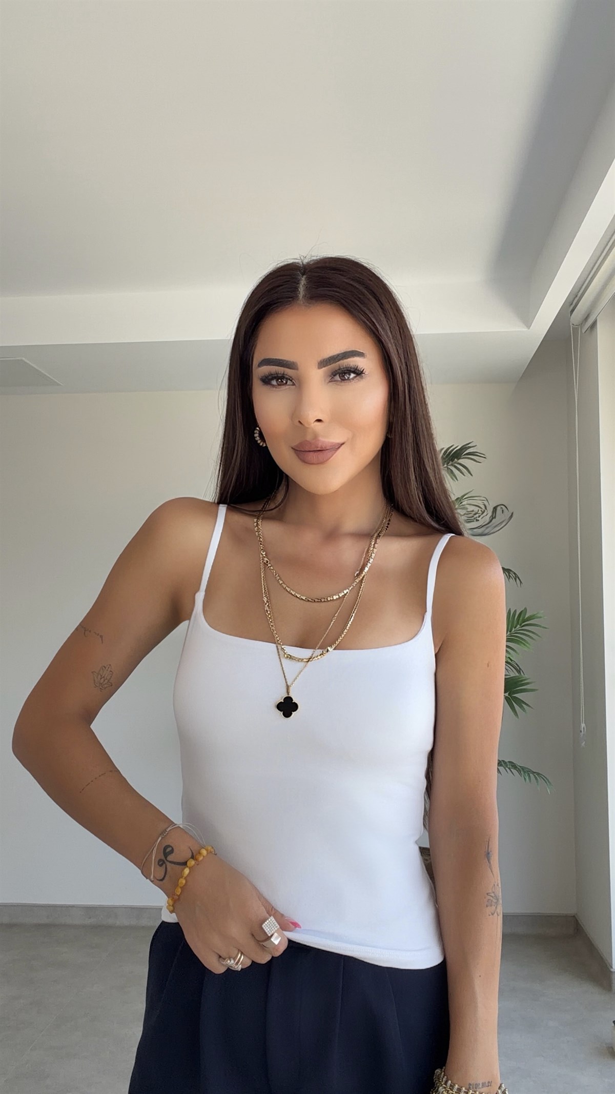 Dinne Kadın Askılı Bra Beyaz Atlet Bluz