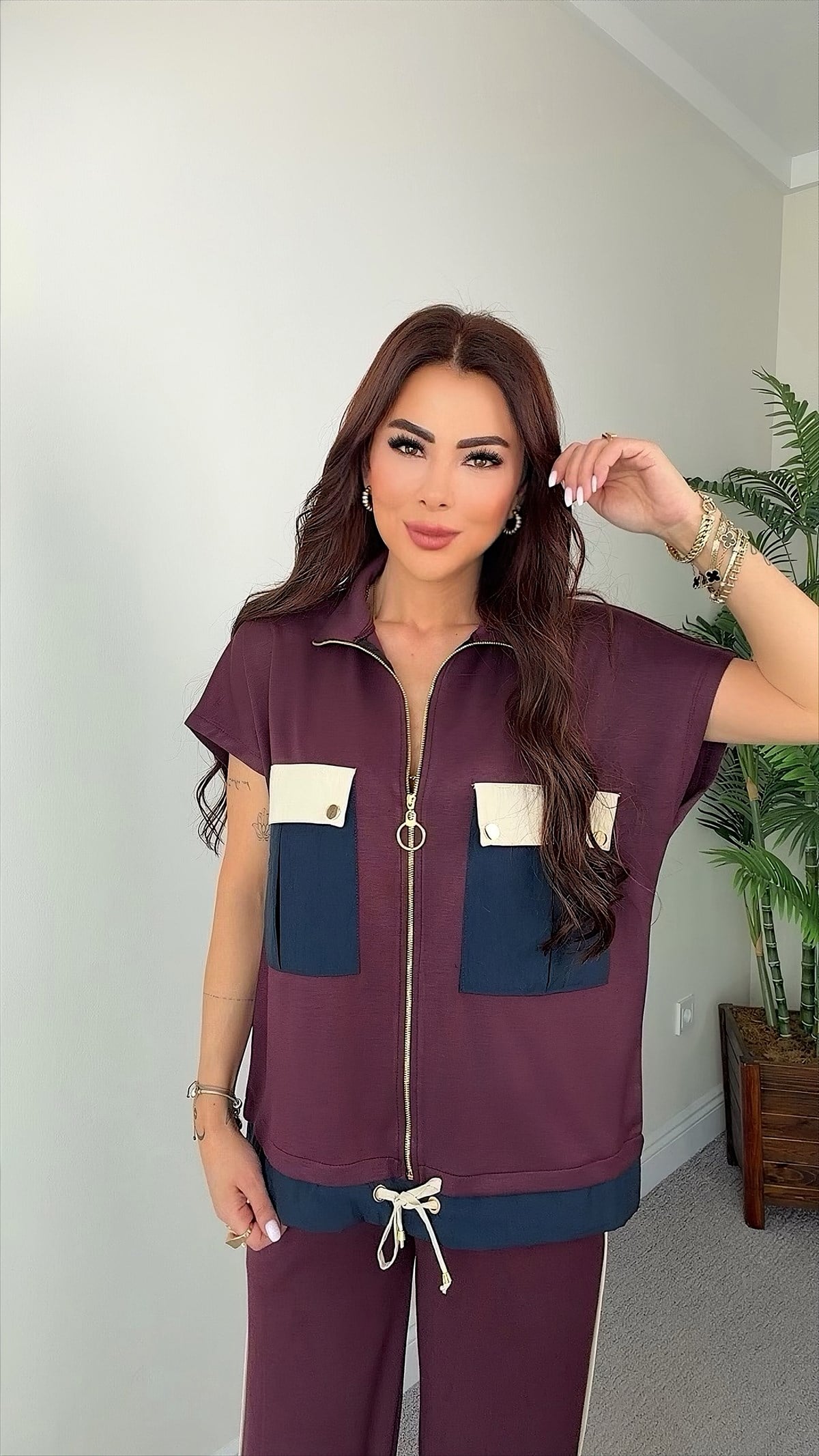 Femian Kadın Premium Cepli Bordo Takım