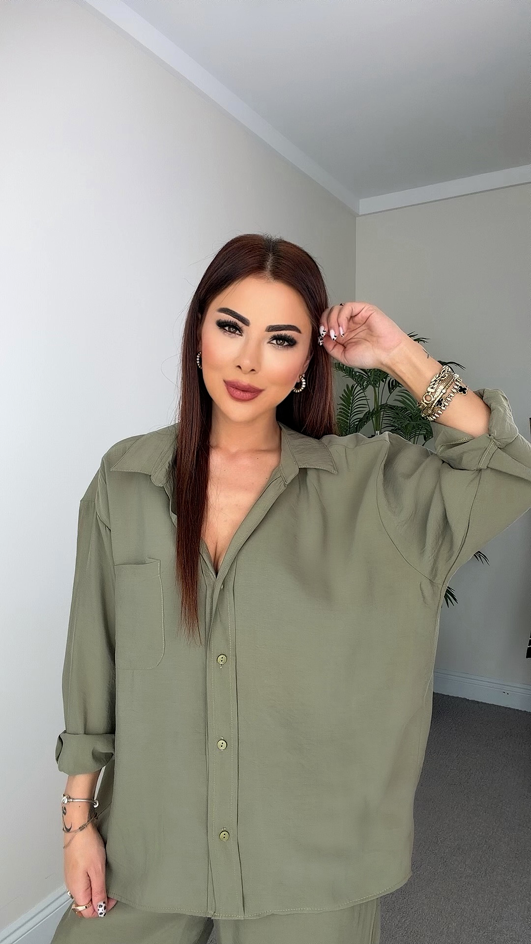 Ange Kadın Oversize Haki Yeşili Gömlek
