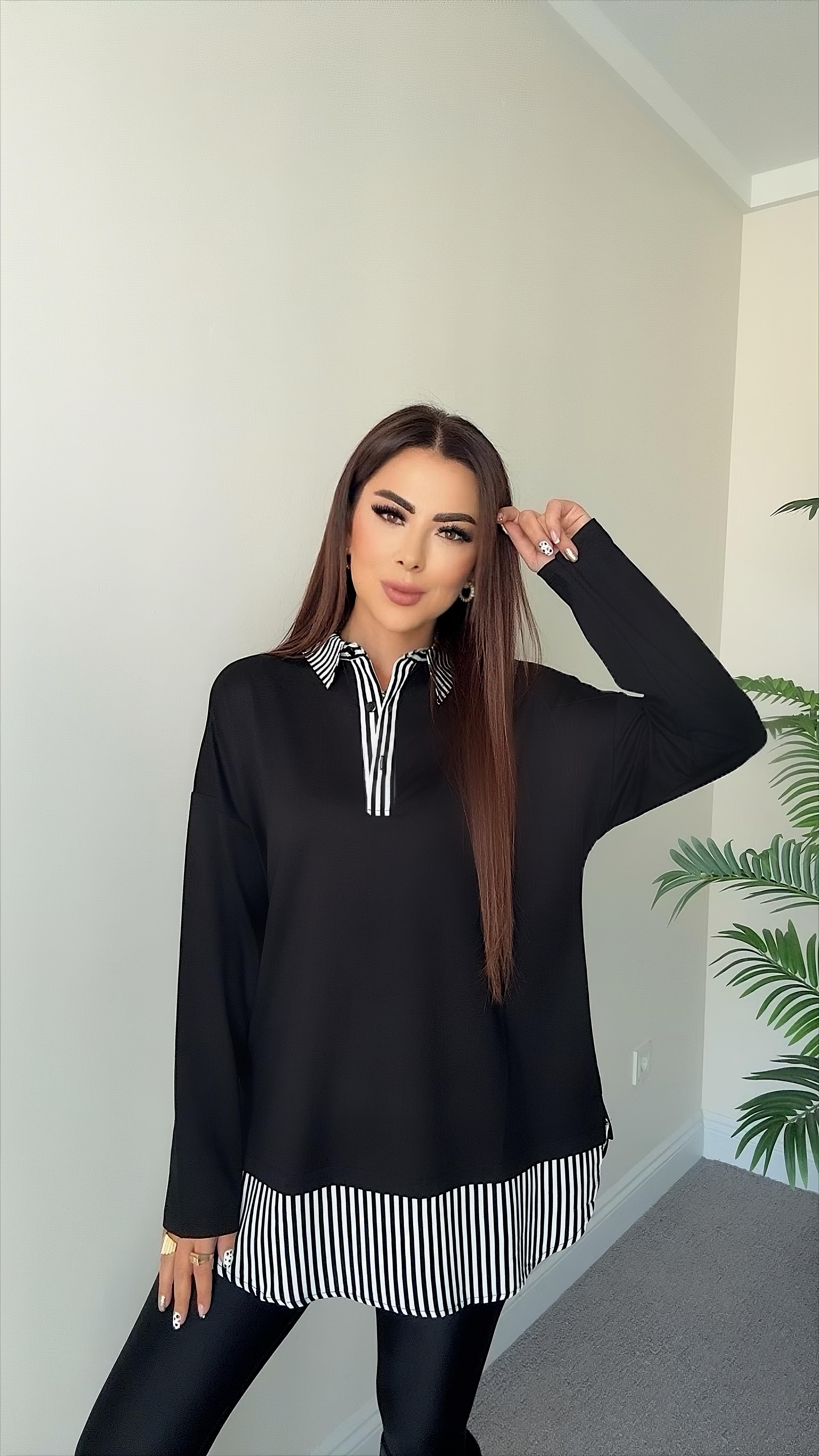 Anissa Kadın Siyah Çizgi Detaylı Bluz 