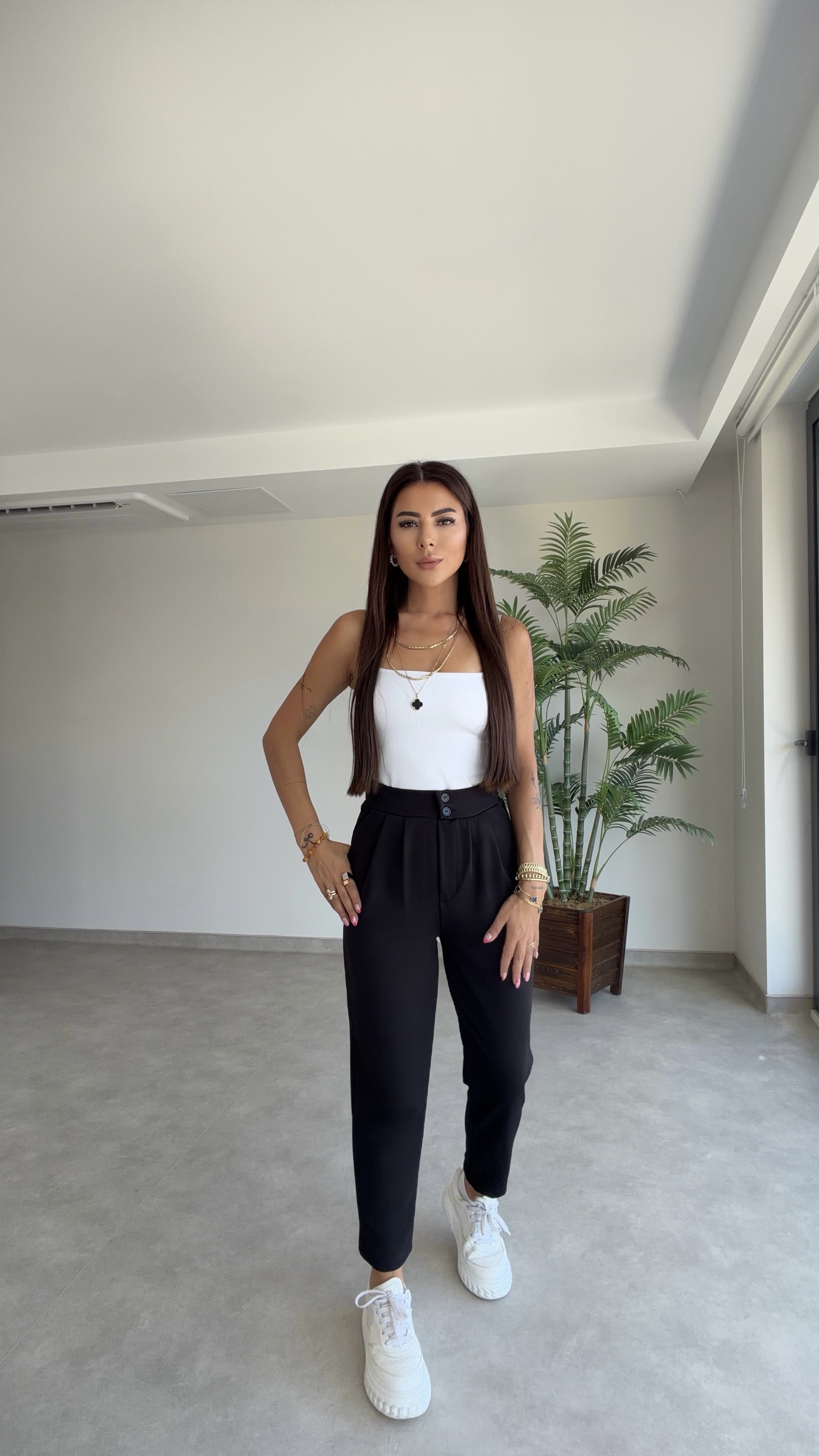 Antiana Kadın Yüksek Bel Siyah Havuç Pantolon