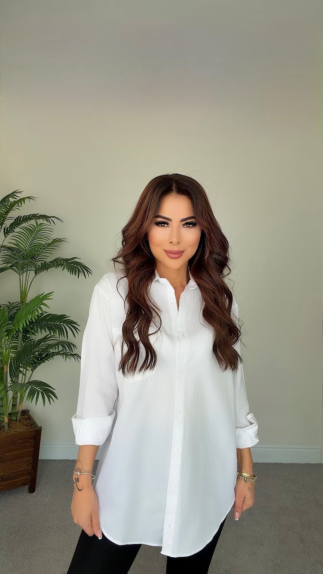 Arcke Kadın Tek Cepli Oversize Beyaz Gömlek