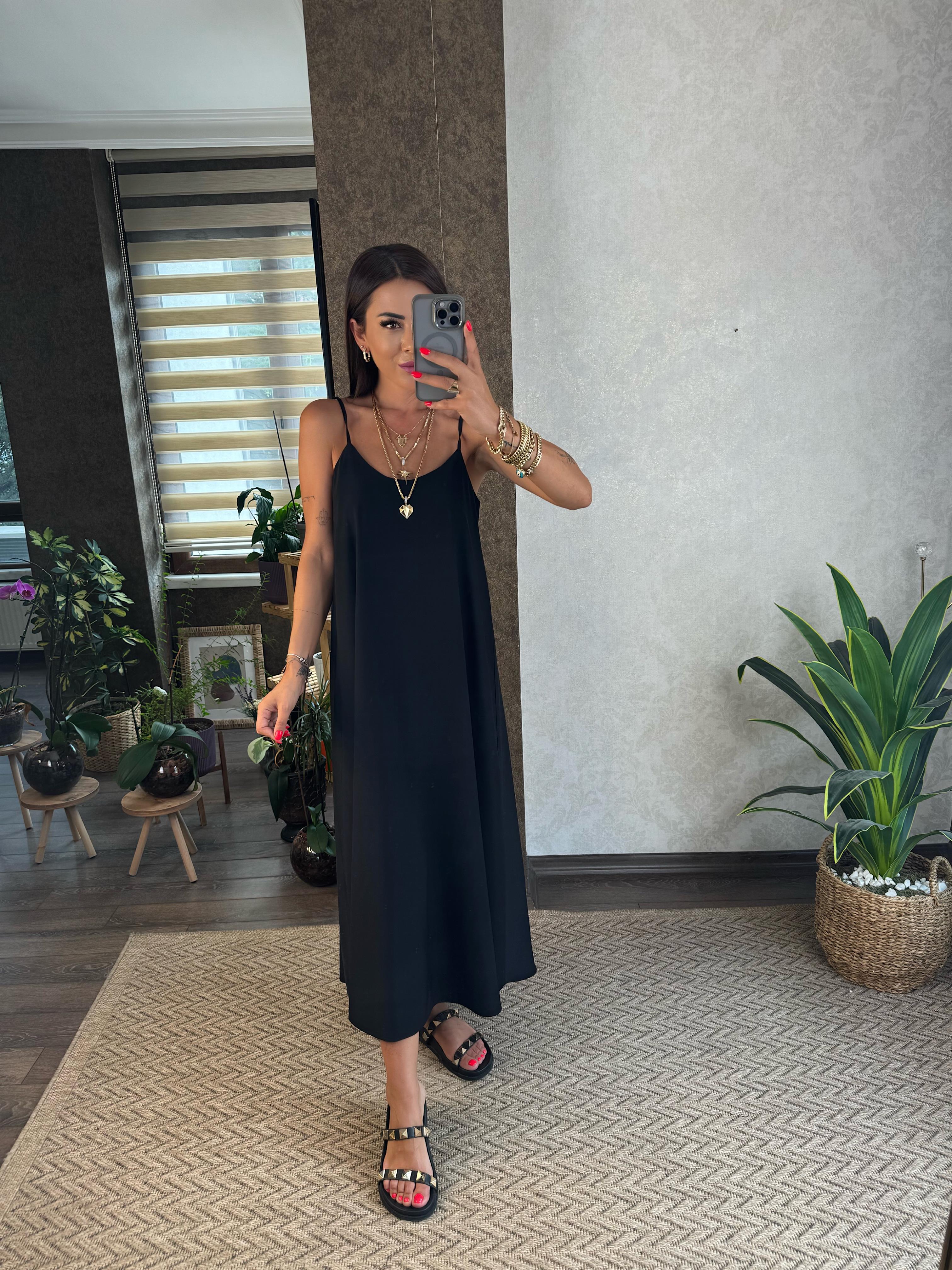 Axel Kadın Siyah Askılı Maxi Boy Elbise