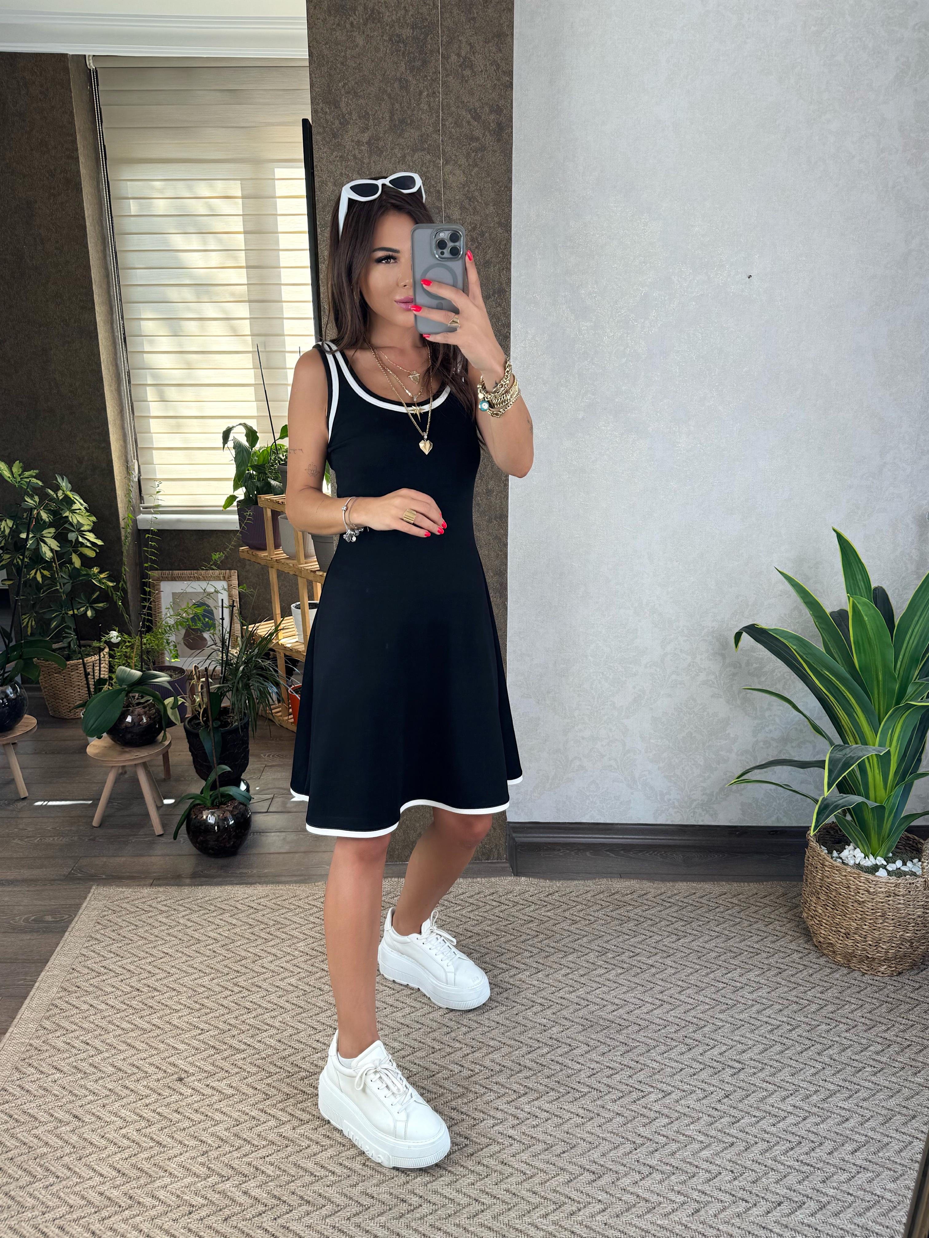 Ayril Kadın  Siyah Askılı Biye Detaylı Elbise