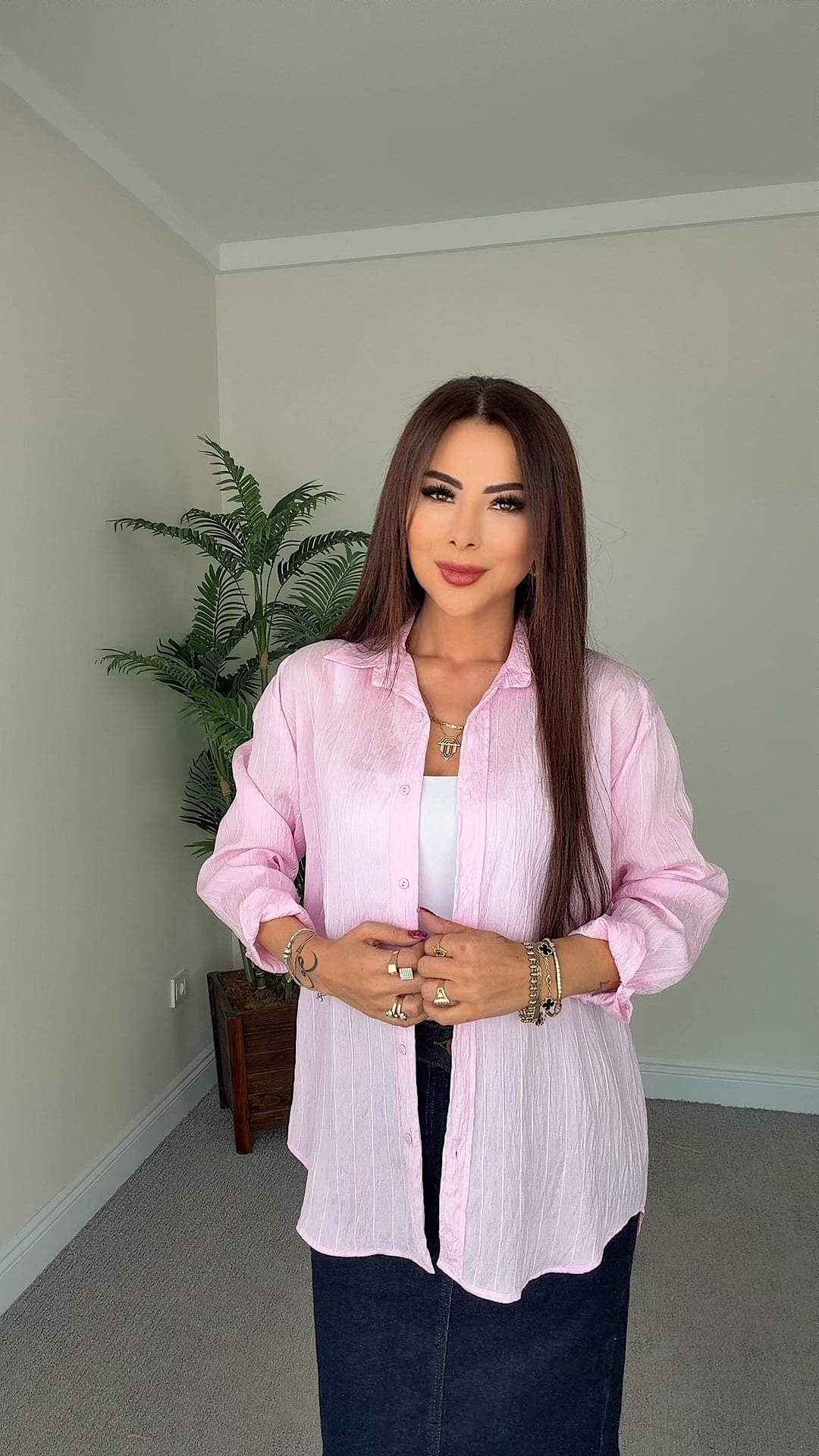 Cover Kadın Pembe Dökümlü Gömlek