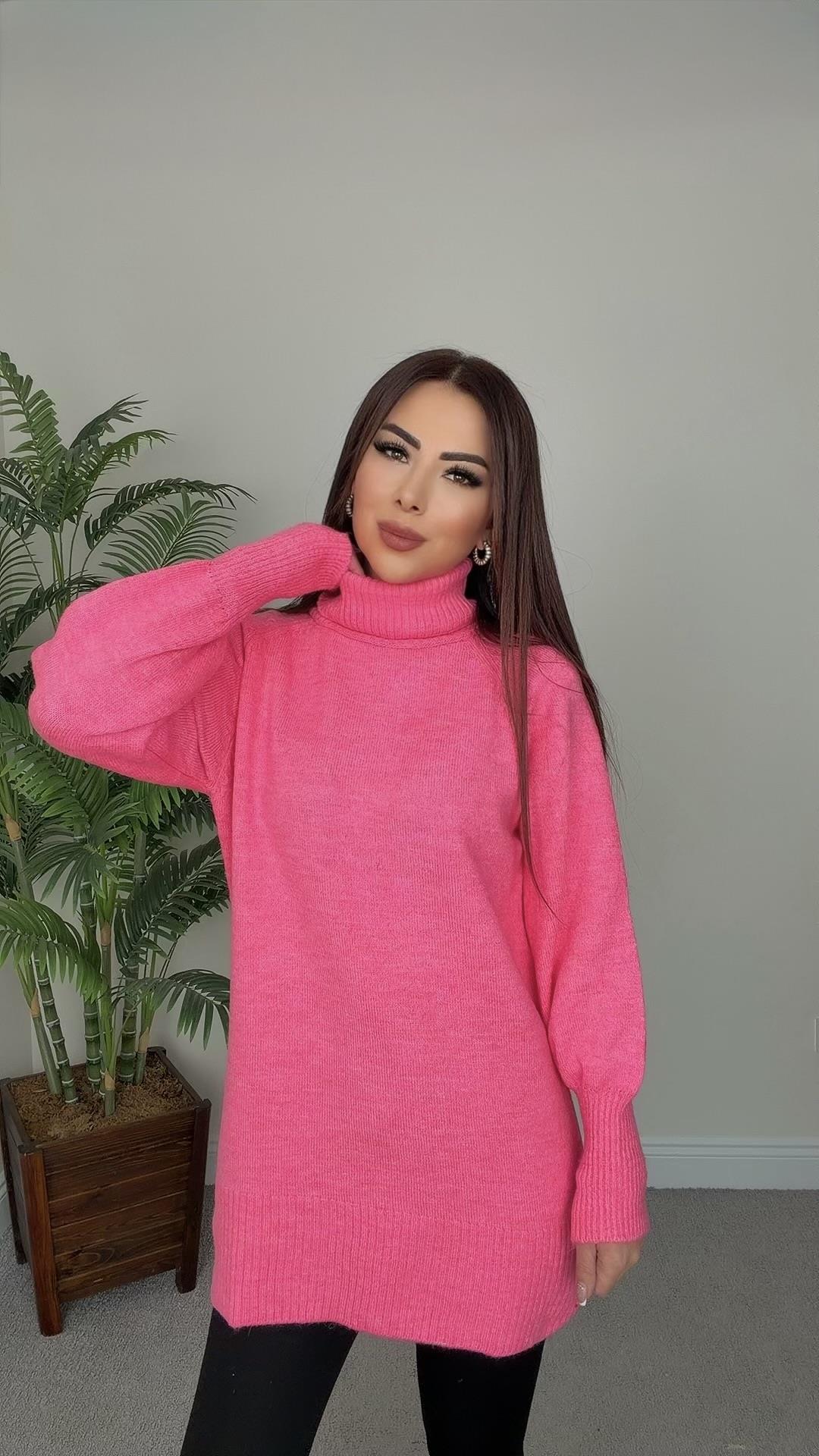 Cumbe Kadın Boğazlı Pembe Tunik Triko