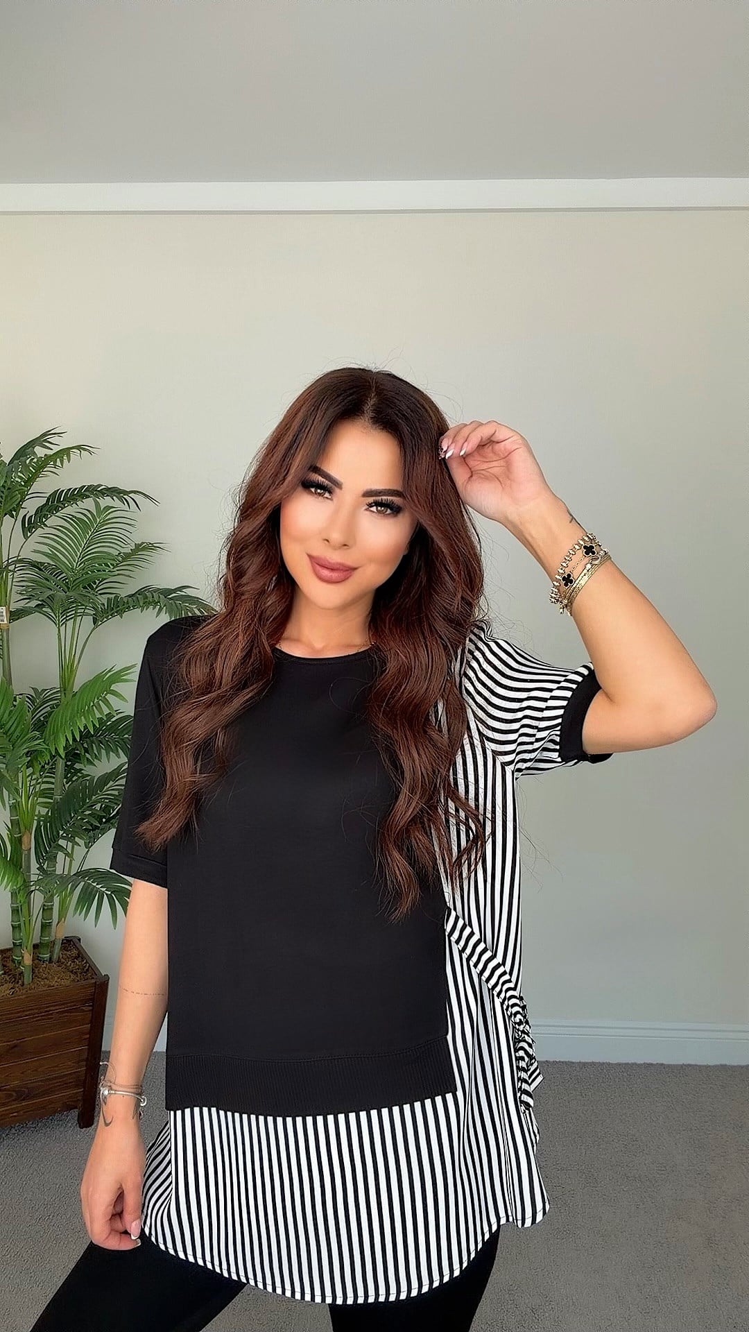 Cunre Kadın Parçalı Siyah Tunik Bluz