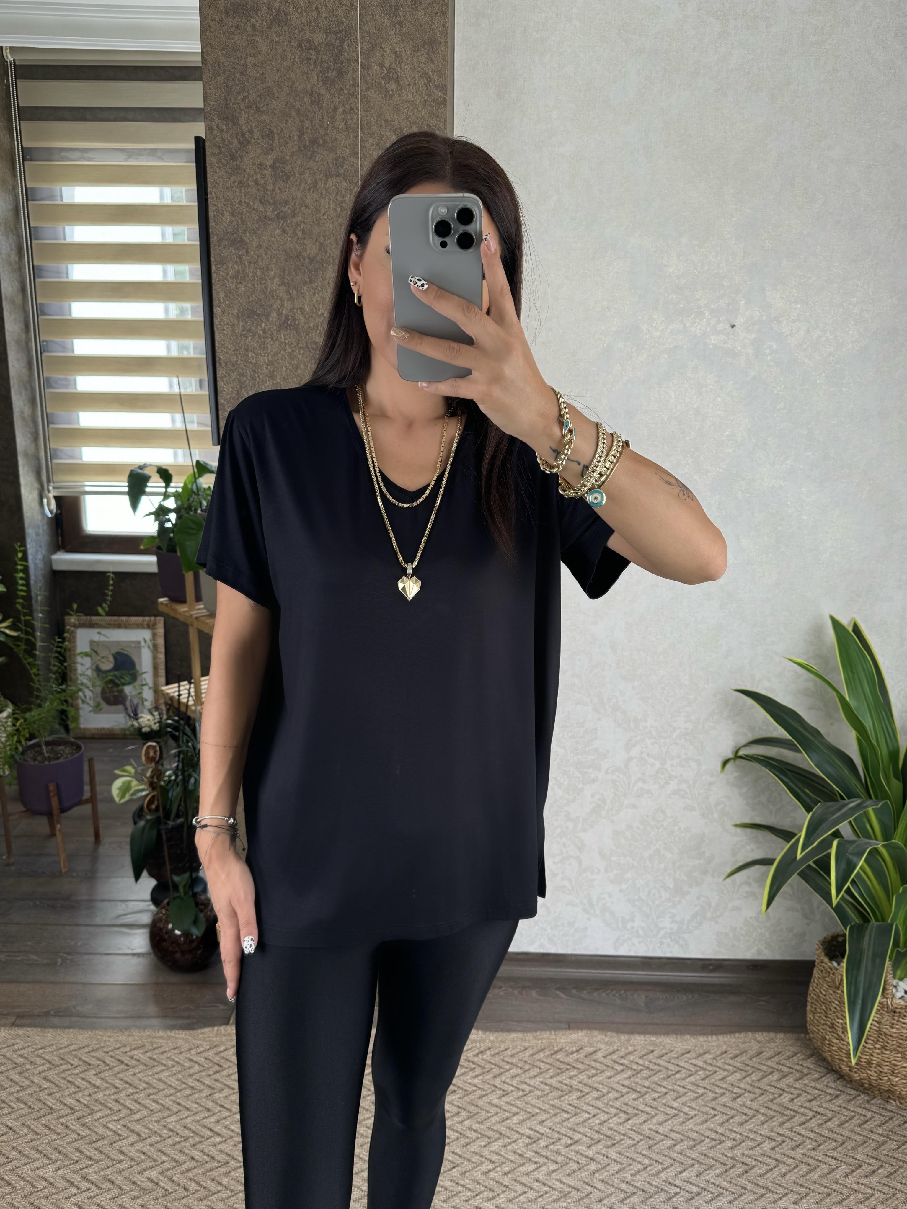 Disa Kadın V Yaka Basic Siyah T-shirt