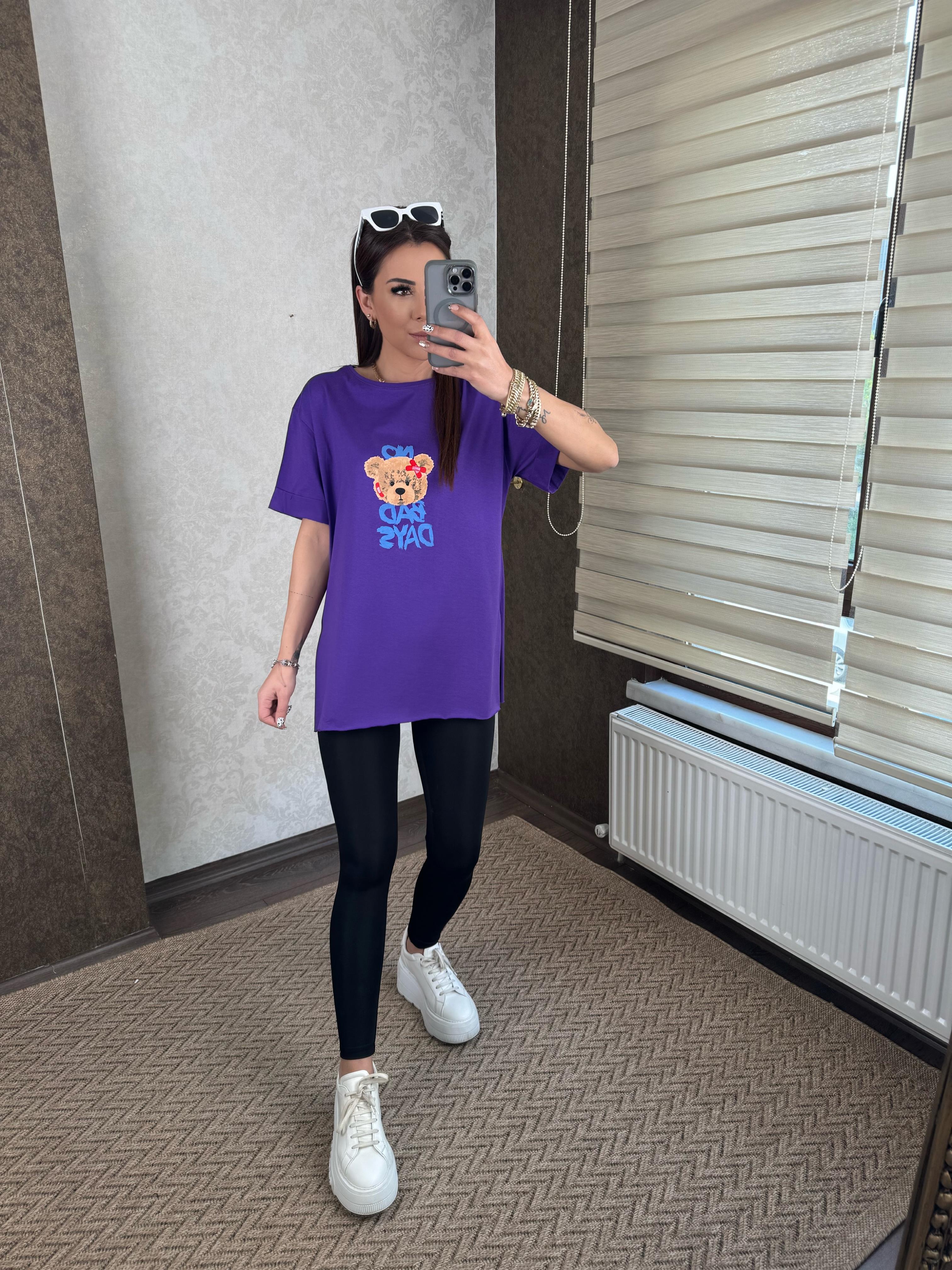 Eldon Kadın Ayıcık Baskılı Mor T-shirt