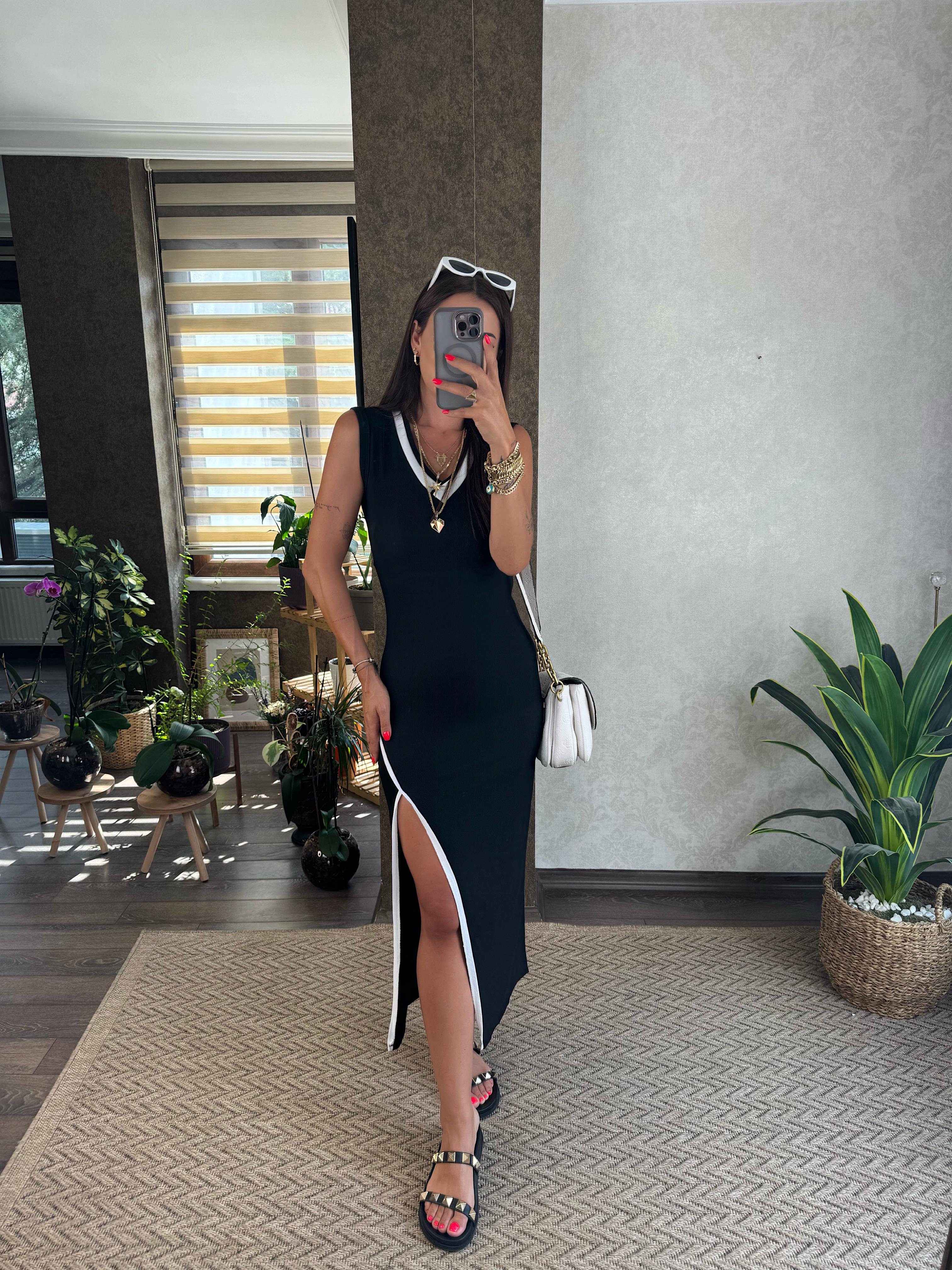 Emily Kadın Rivana Geçişli Yırtmaç Detaylı Elbise