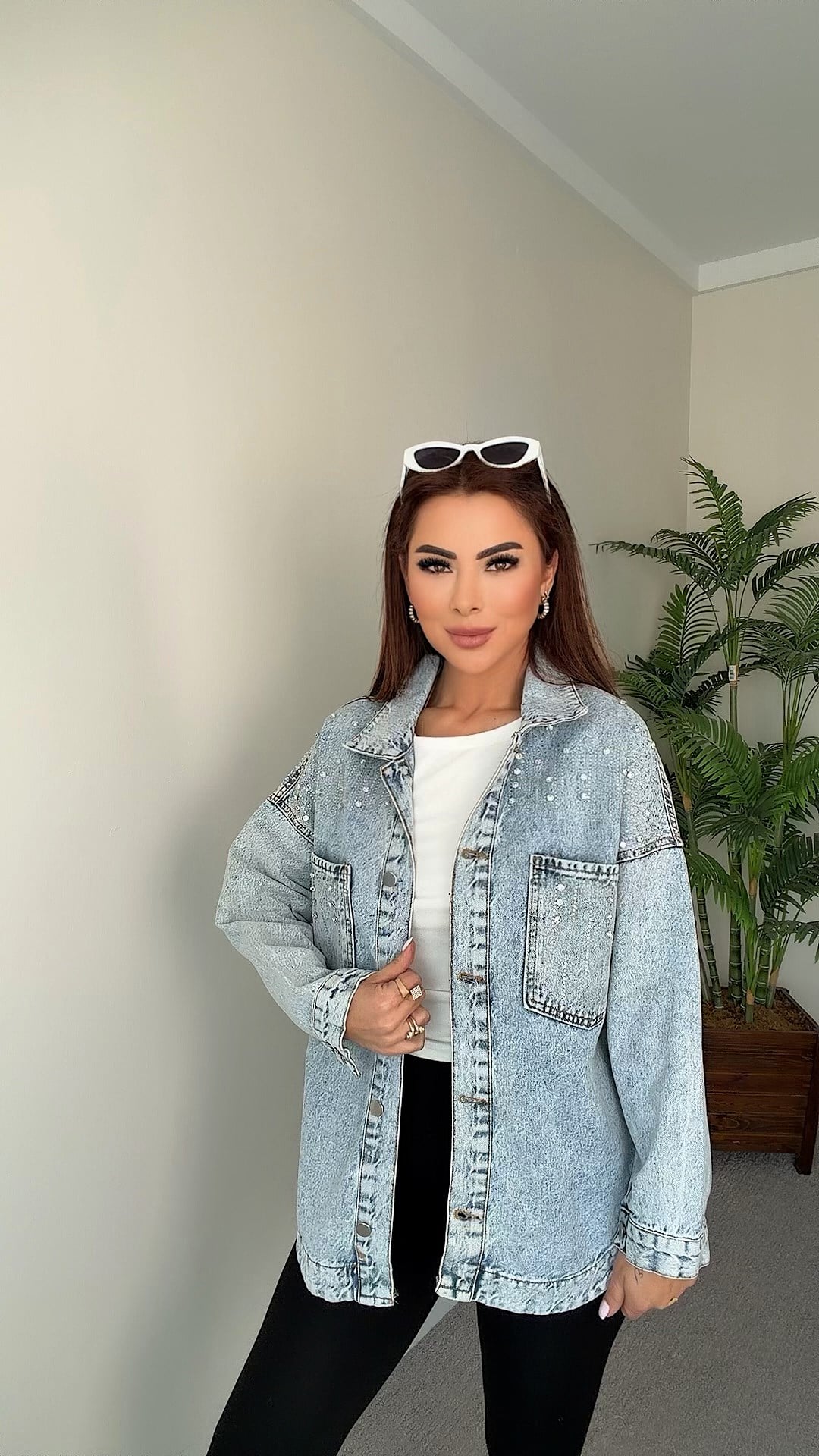 Fra Kadın Taşlı Oversize Jean Ceket