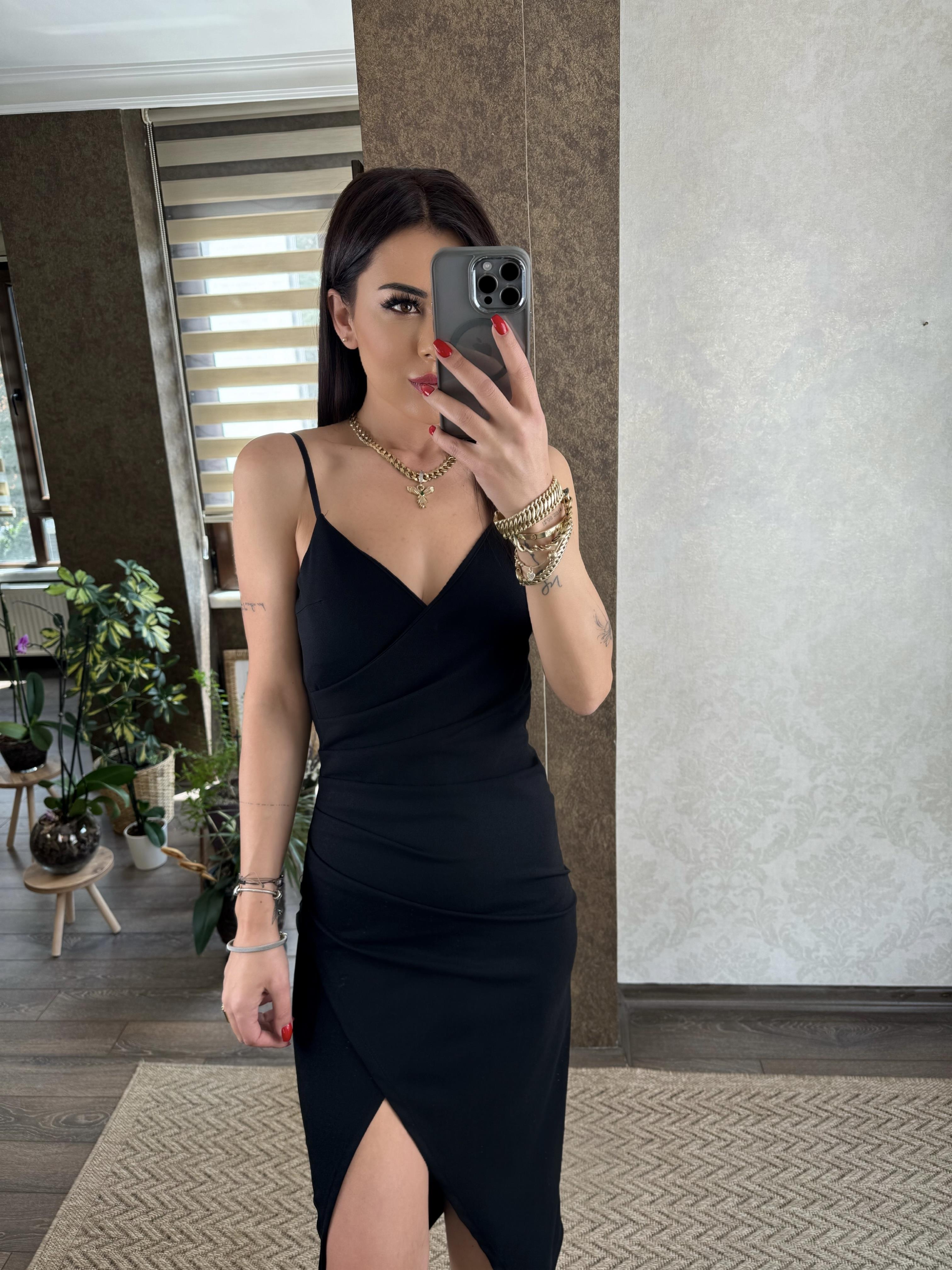 Isabelle Kadın Askılı Siyah Elbise