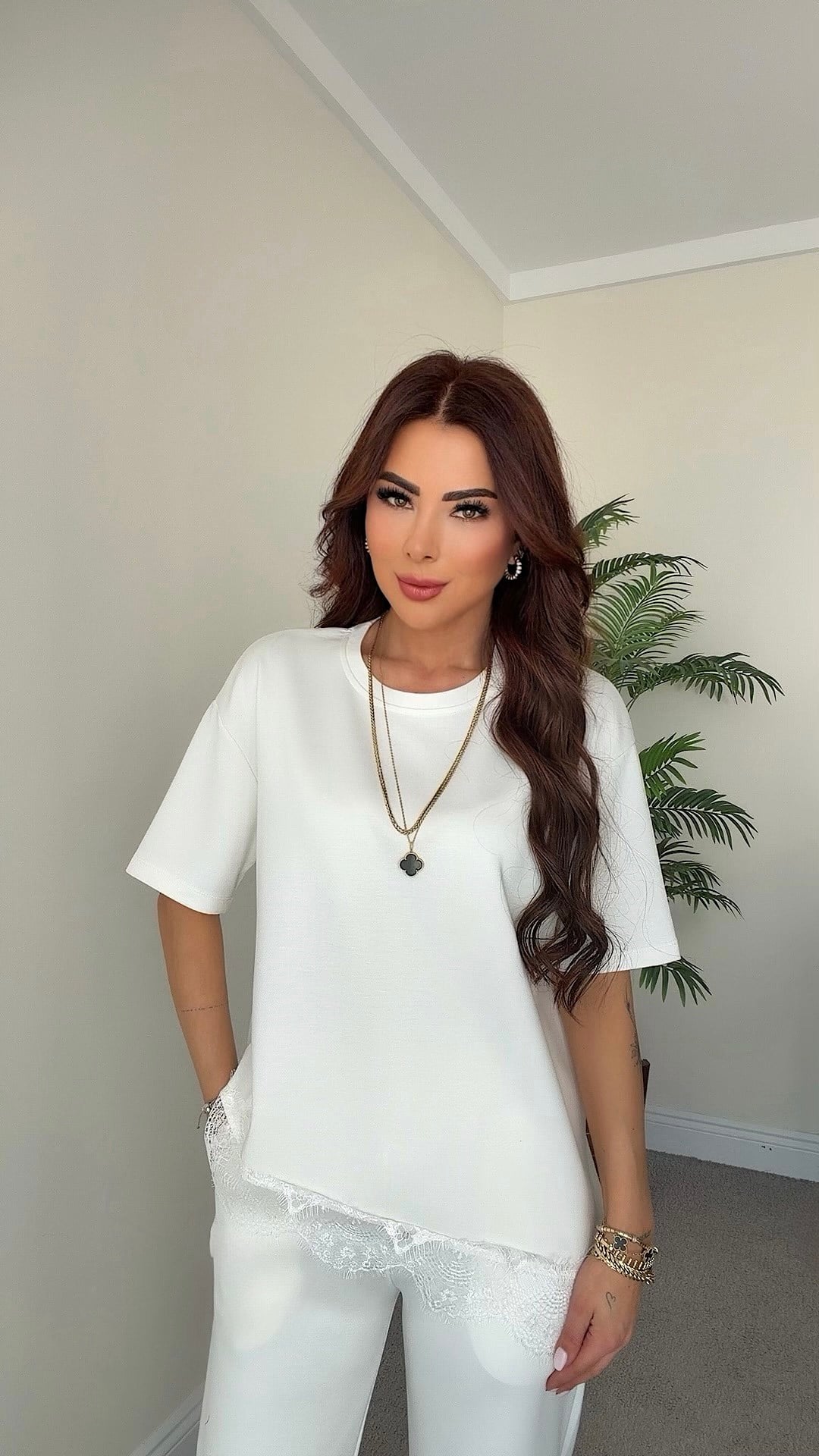 Kaine Kadın Dantel Detaylı Beyaz Takım