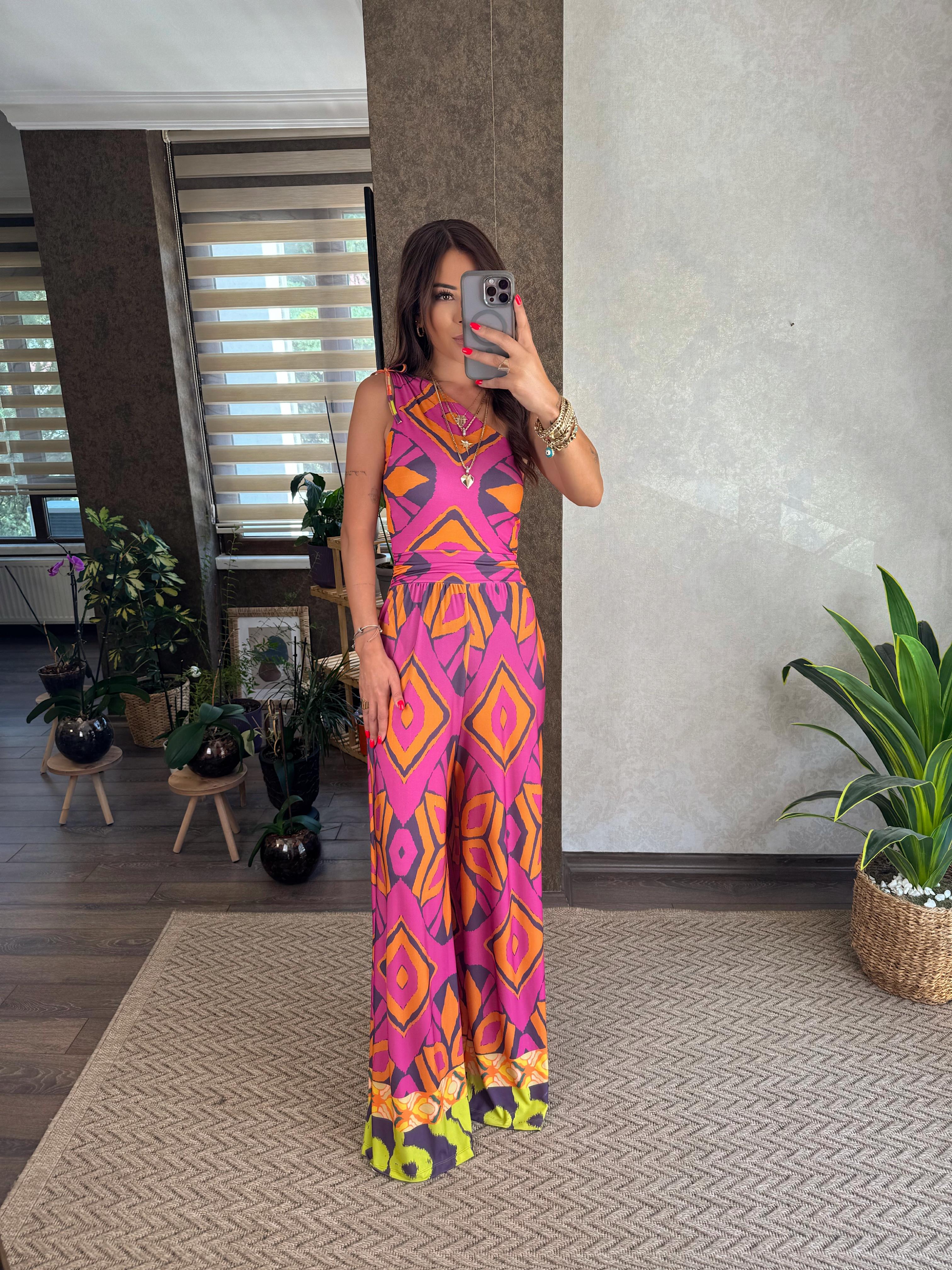 Lori Kadın Tek Omuz Detaylı Çok Renkli Tulum