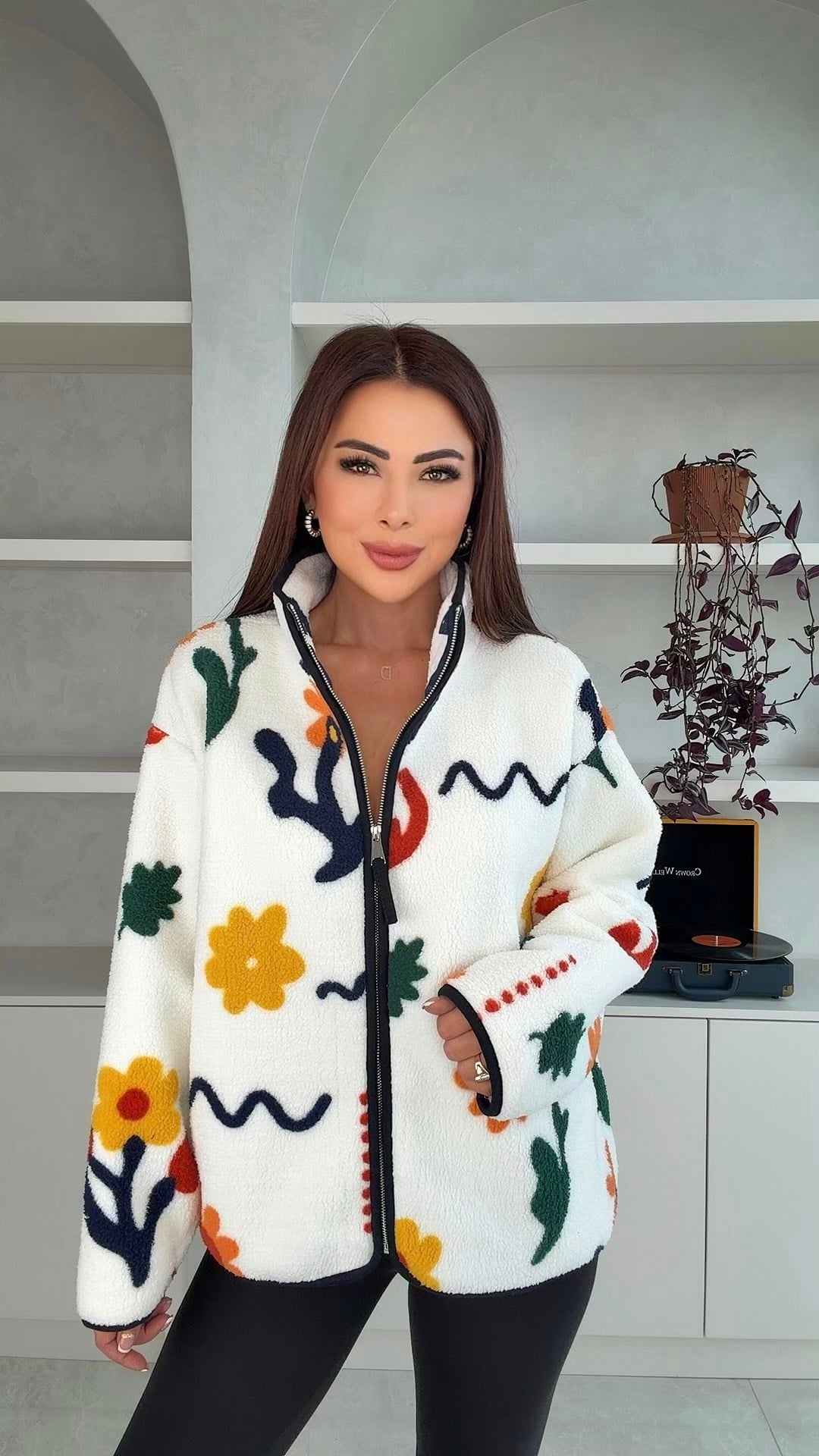 Lumina Kadın Çiçek Desenli Polar Ceket